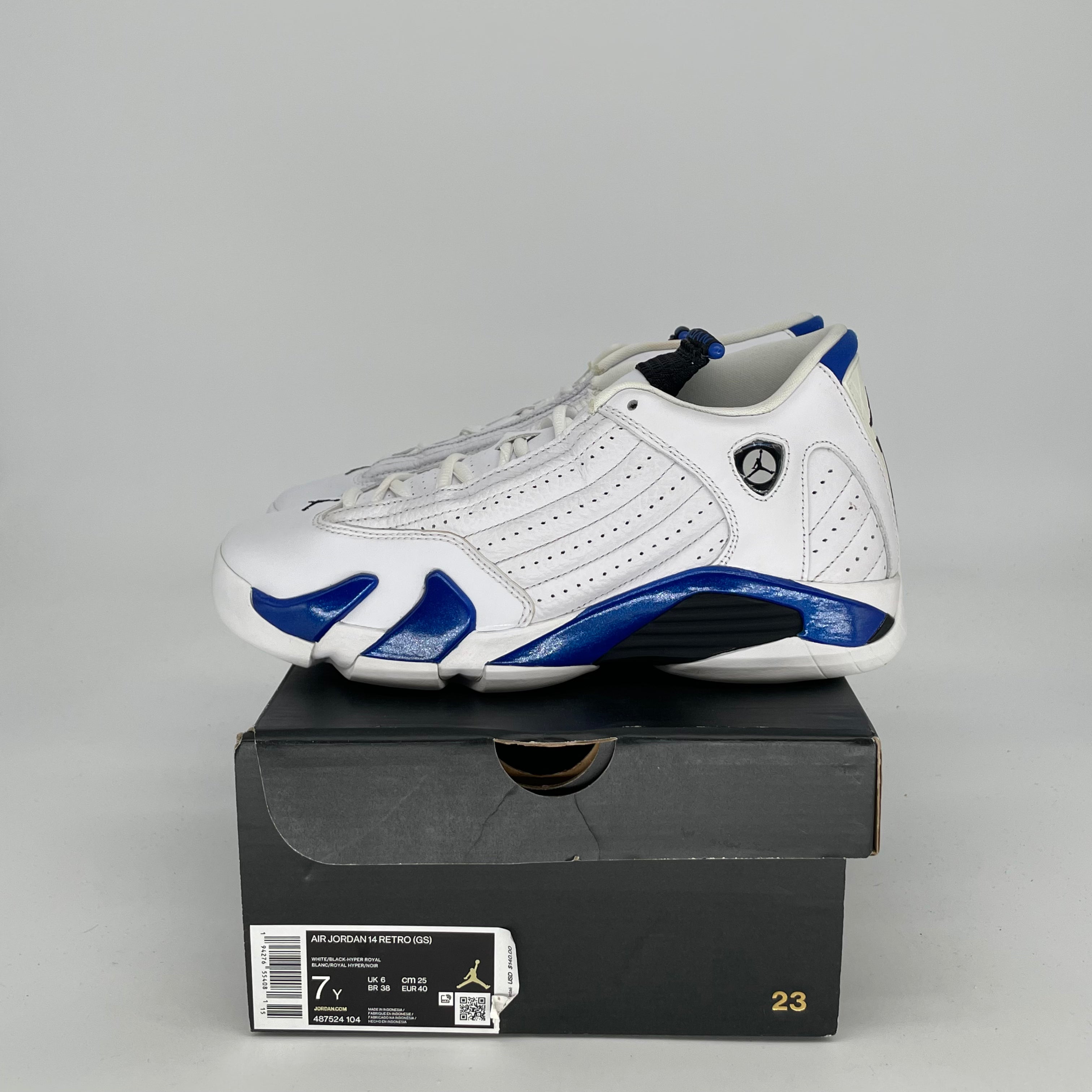 AIR JORDAN 14 WHITE HYPER ROYAL SIZE 7/8.5W 487524-104