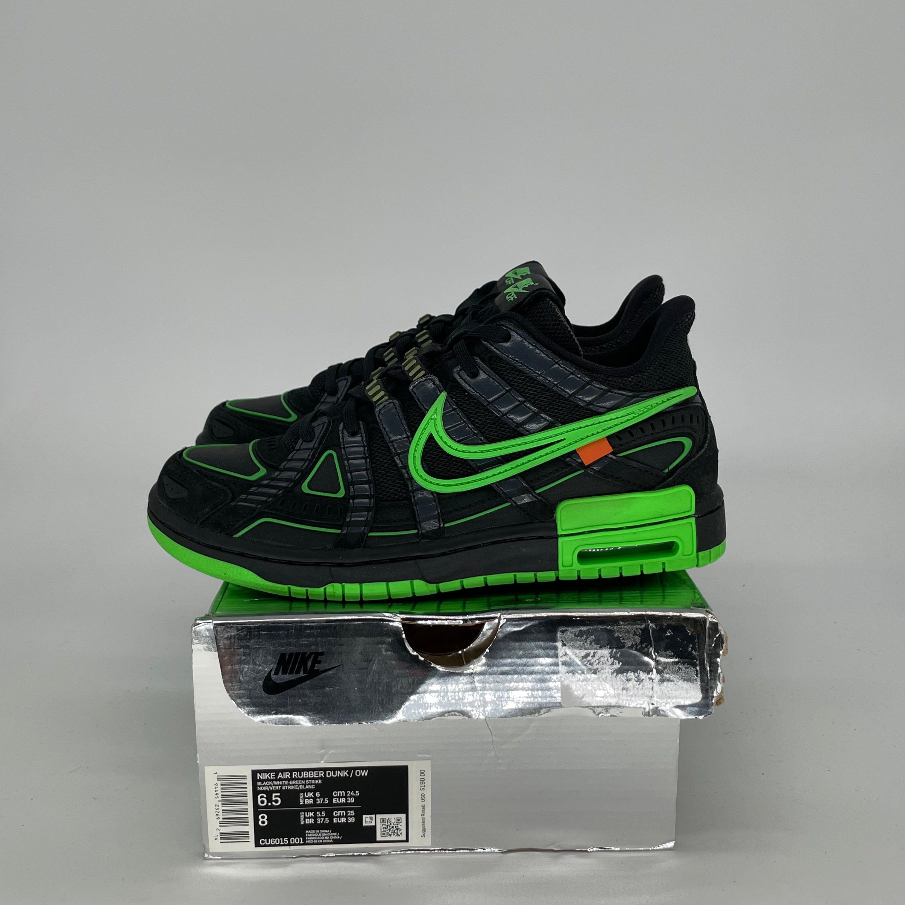 OFF WHITE X NIKE AIR RUBBER DUNK GREEN STRIKE SIZE 6.5/8W CU6015-001
