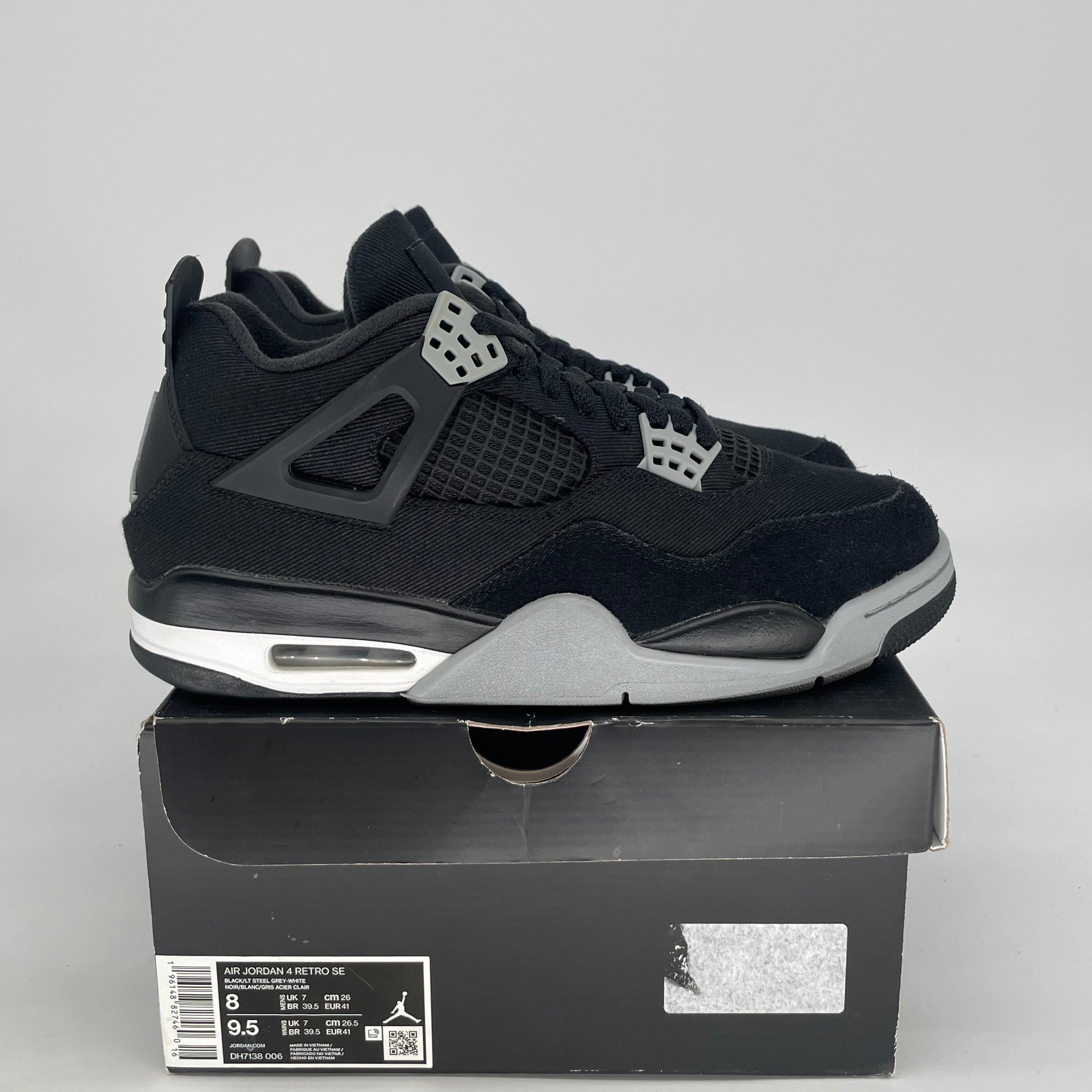 AIR JORDAN 4 BLACK CANVAS DH7138-006 SIZE 8/9.5W
