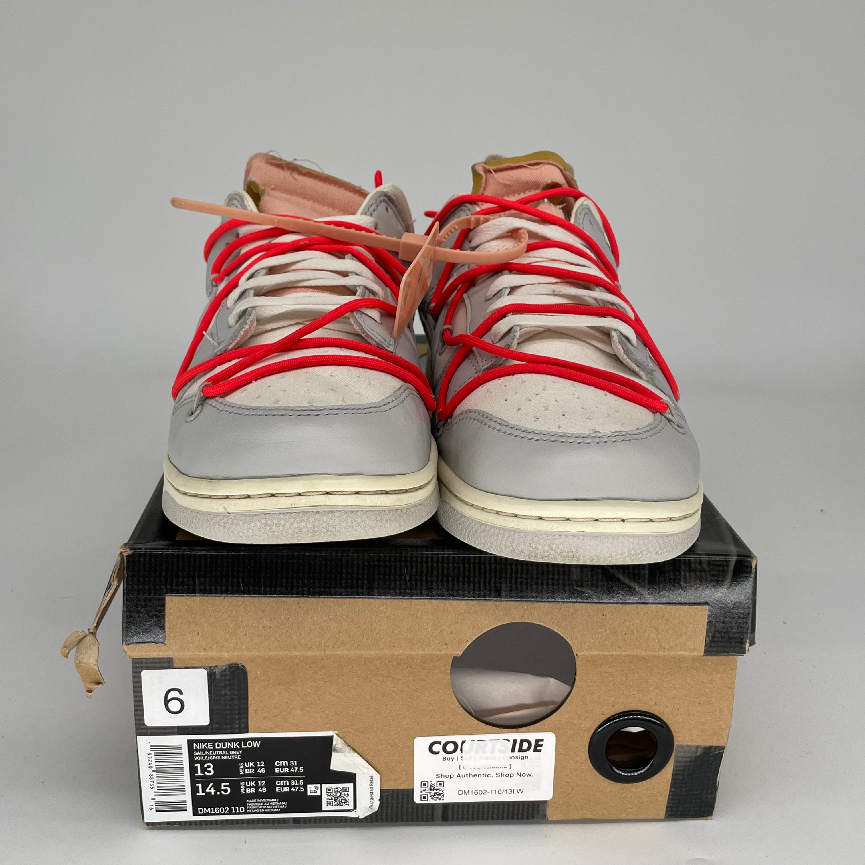 NIKE DUNK LOW OFF WHITE LOT 6 SIZE 13 DM1602-110