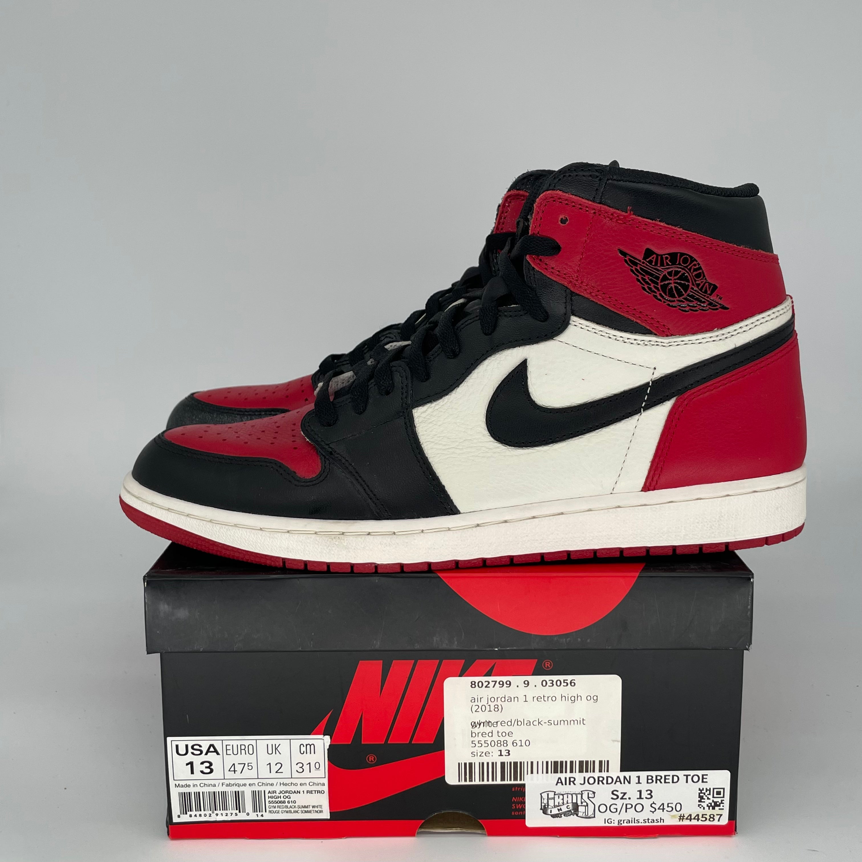 AIR JORDAN 1 BRED TOE SIZE 13 555088-610