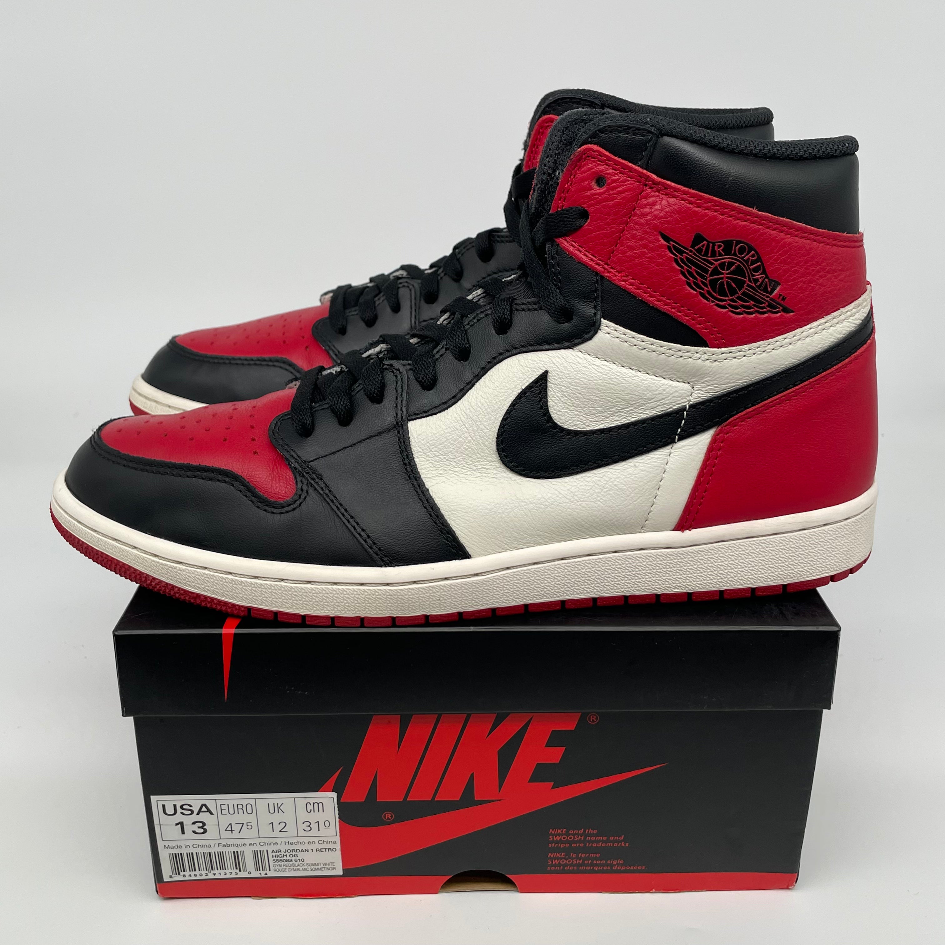 AIR JORDAN 1 BRED TOE SIZE 13 555088-610