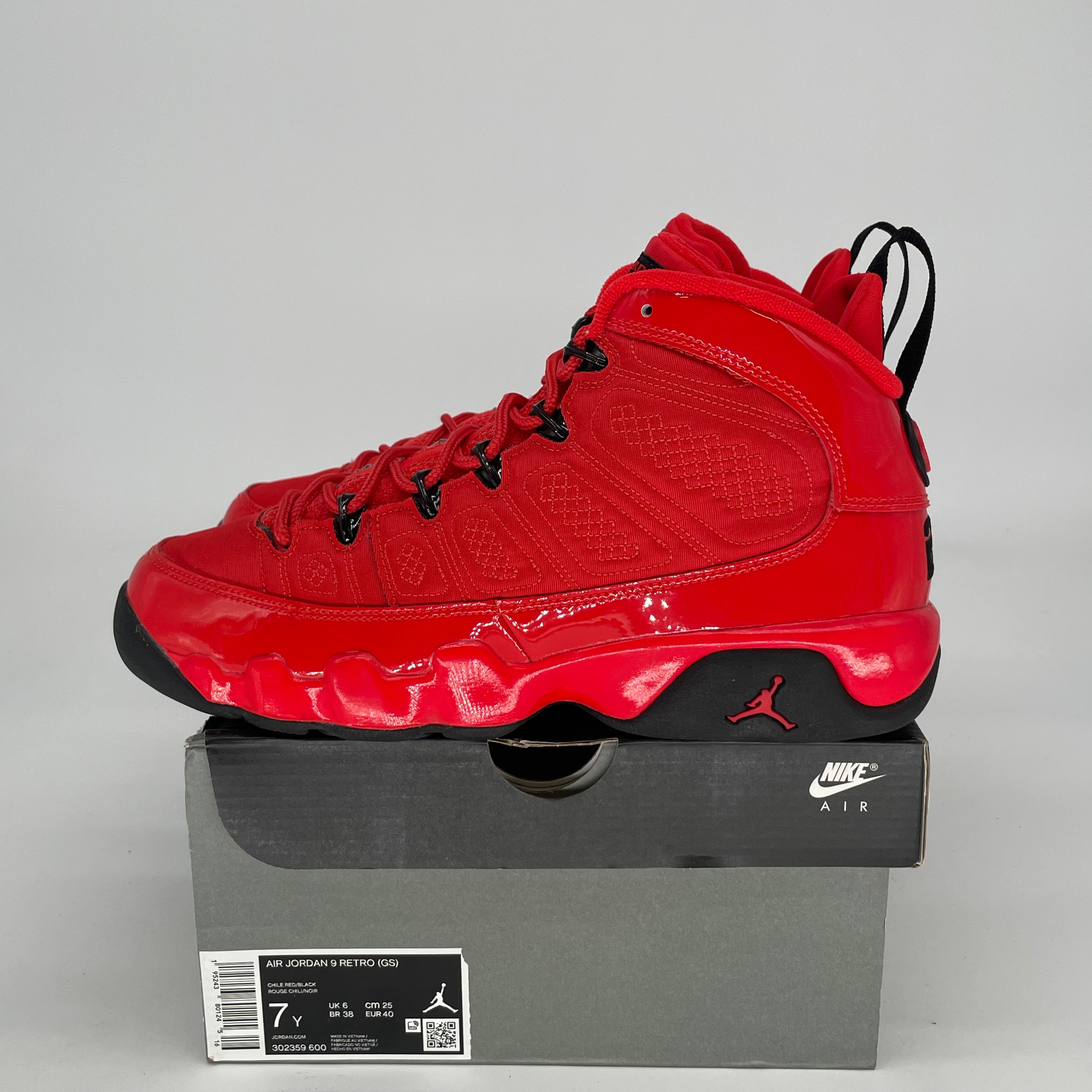 AIR JORDAN 9 CHILE RED 302359-600 SIZE 7/8.5W