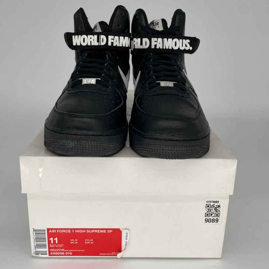 NIKE AIR FORCE 1 HIGH SUPREME WOLD FAMOUS BLACK SIZE 11 698696-010