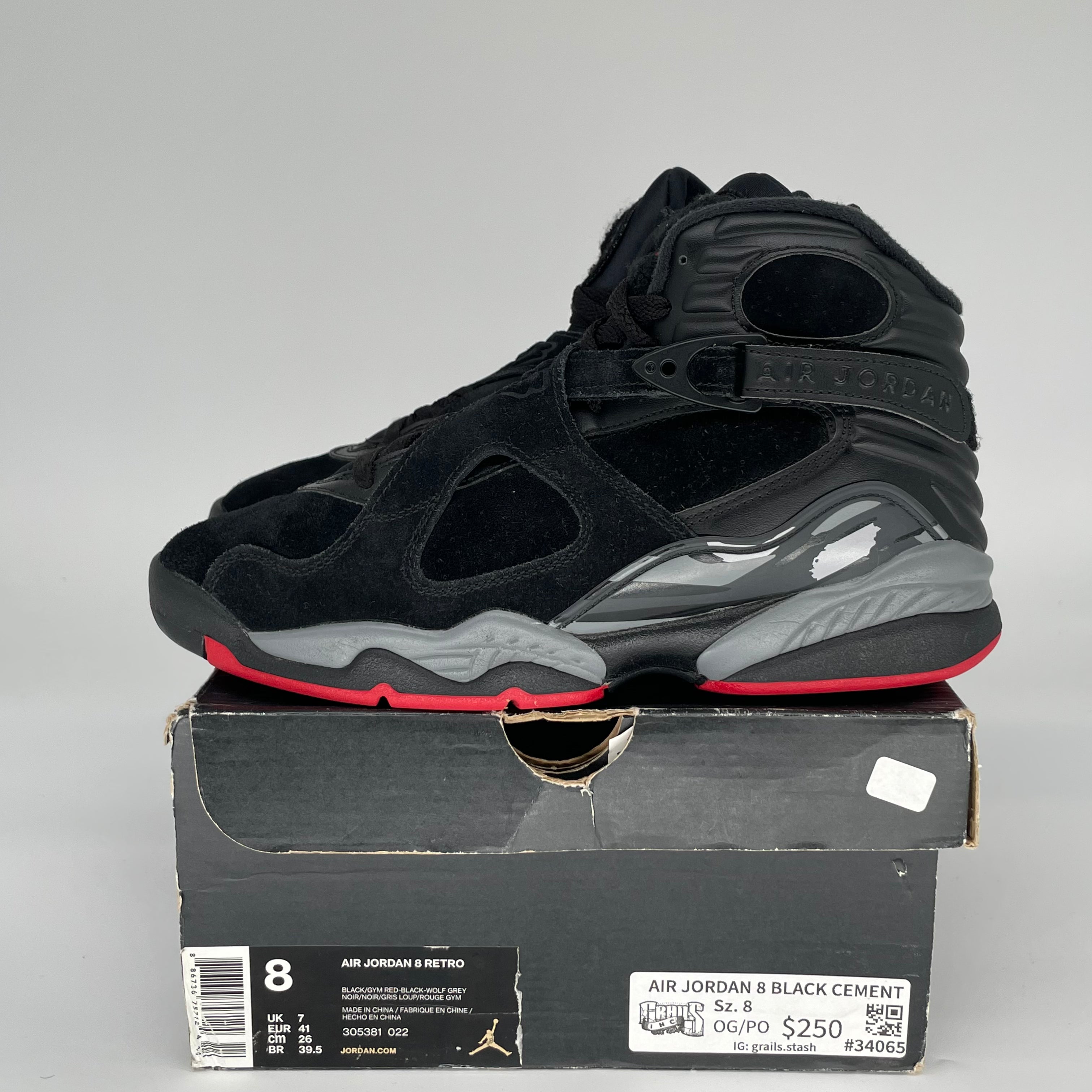 AIR JORDAN 8 BLACK CEMENT SIZE 8 305381-022