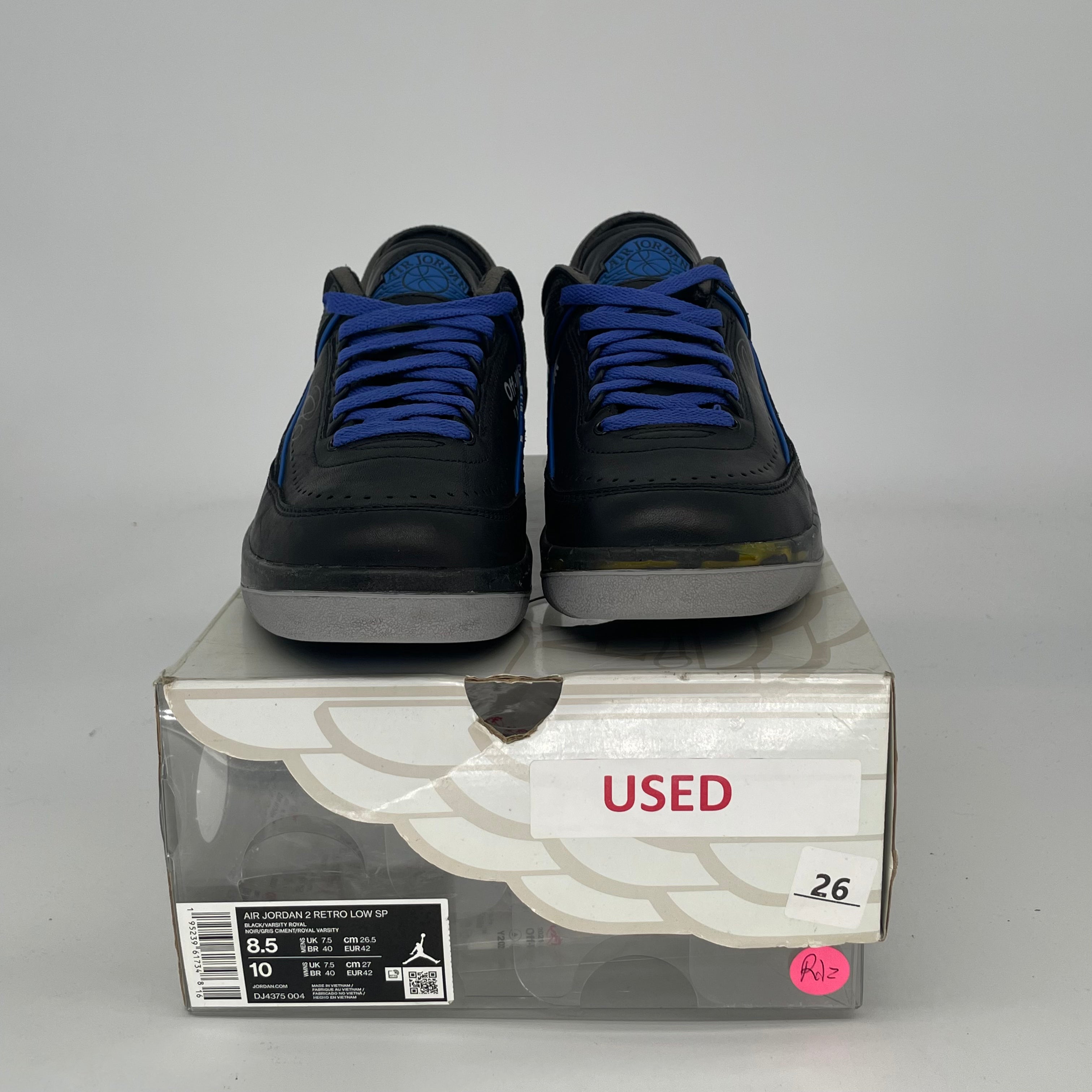 OFF WHITE X AIR JORDAN 2 LOW BLACK BLUE DJ4375-004 SIZE 8.5/10W
