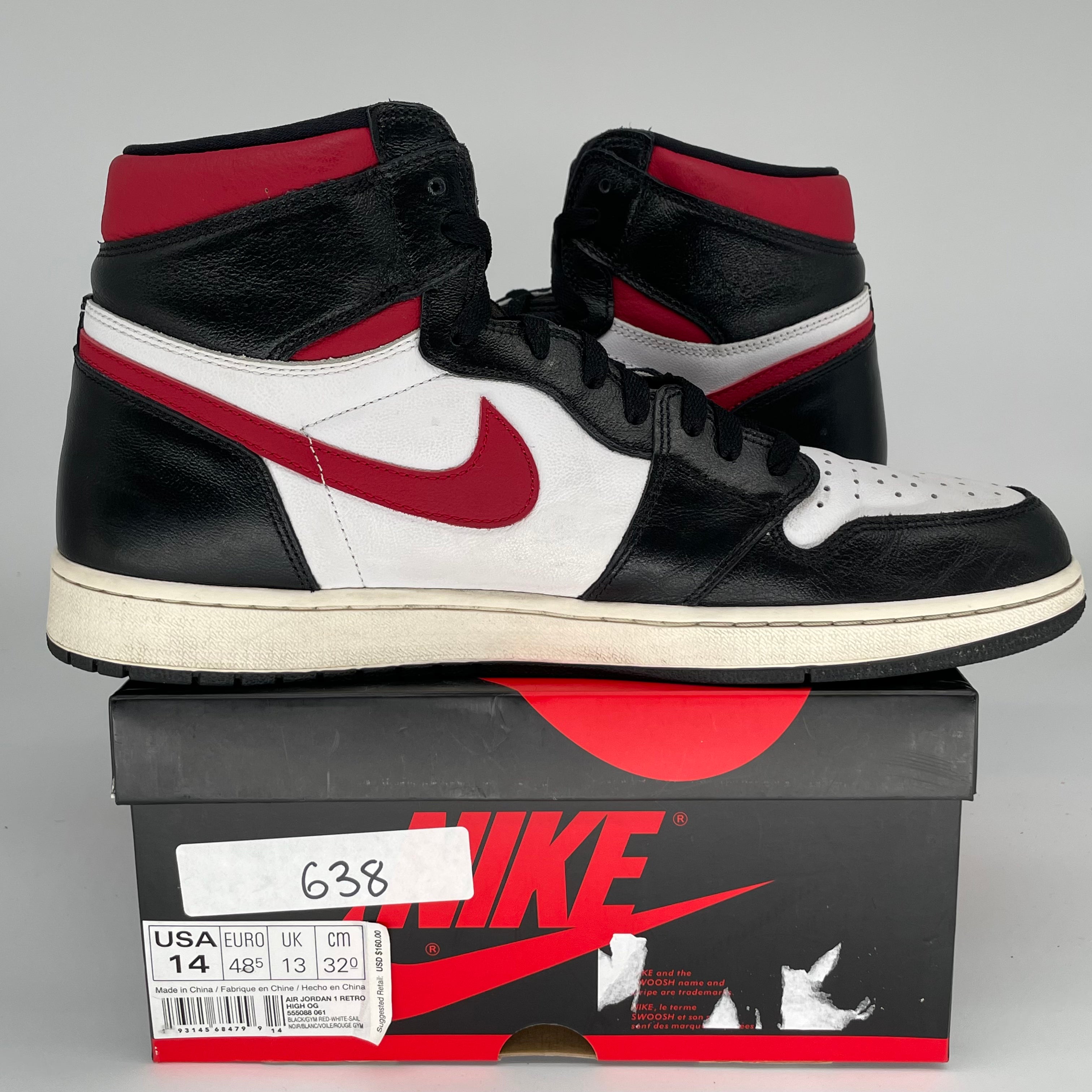 AIR JORDAN 1 BLACK GYM RED SIZE 14 555088-061