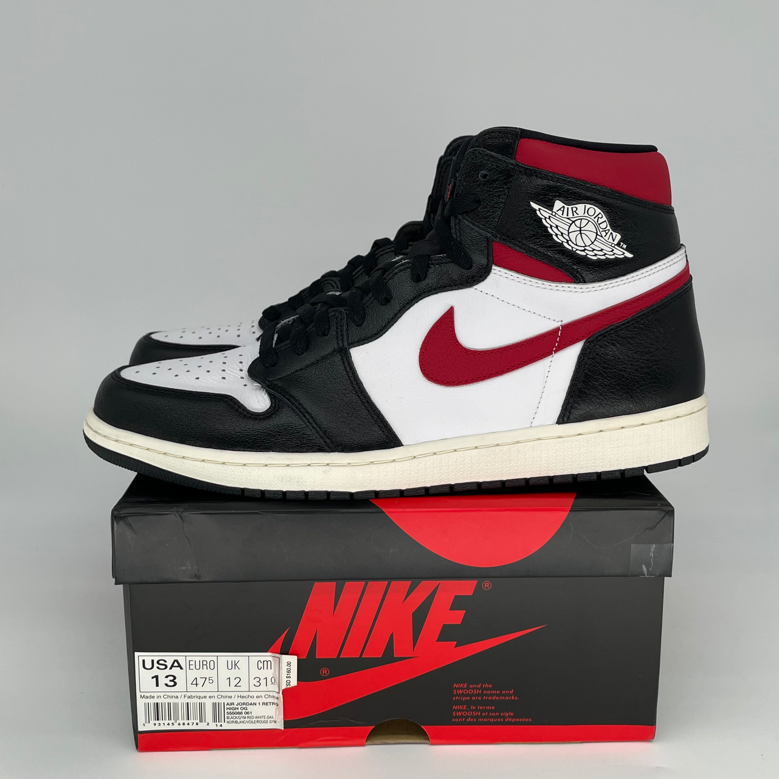 AIR JORDAN 1 BLACK GYM RED SIZE 13 555088-061