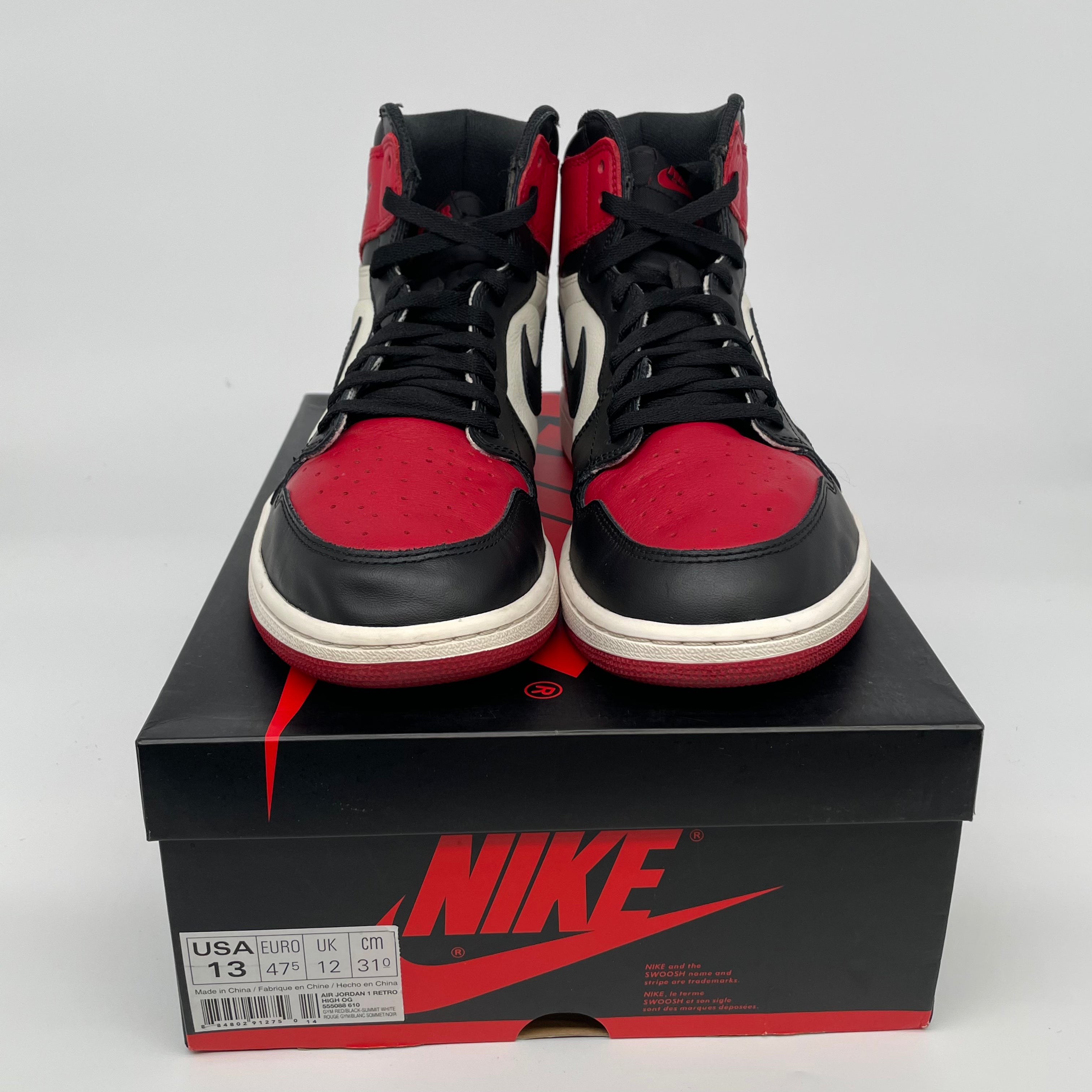 AIR JORDAN 1 BRED TOE SIZE 13 555088-610