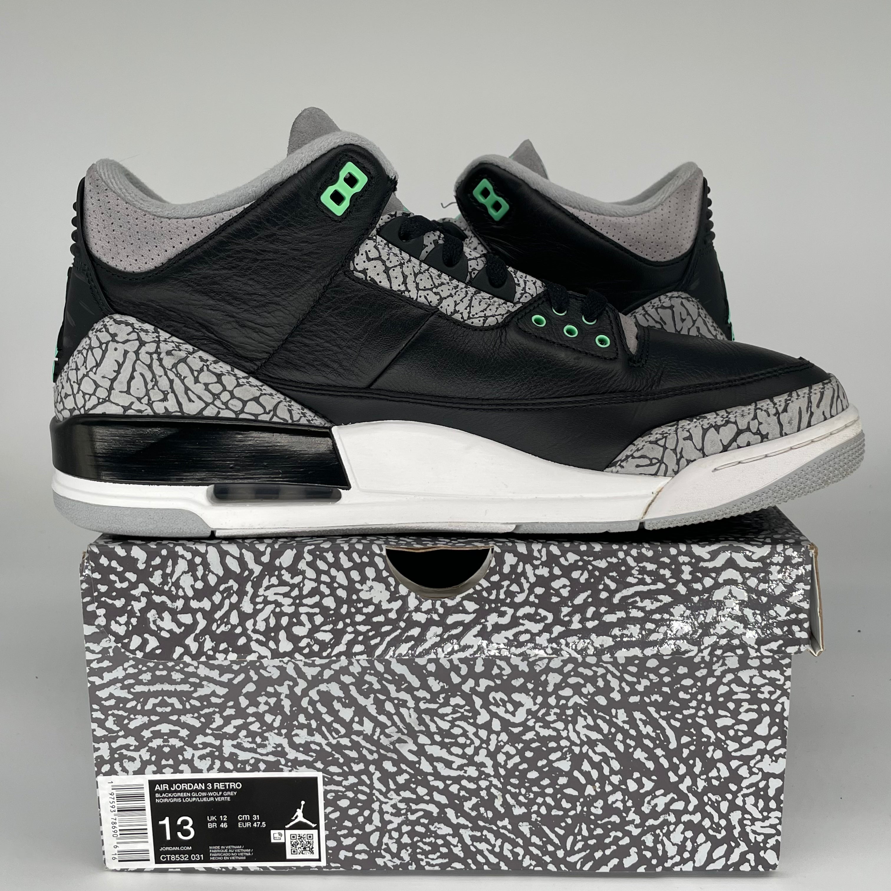 AIR JORDAN 3 GREEN GLOW SIZE 13 CT8532-031