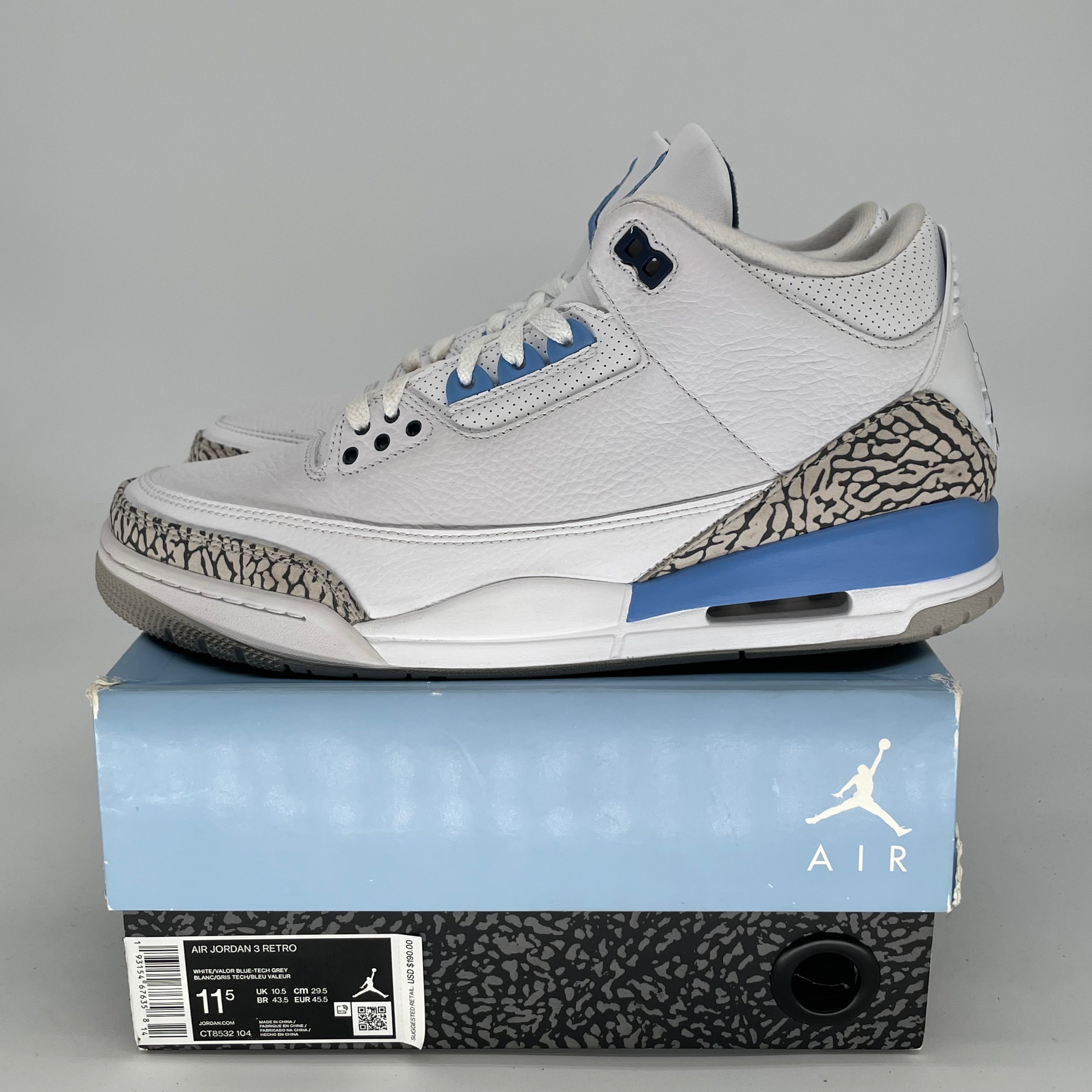 AIR JORDAN 3 UNC SIZE 11.5/13W CT8532-104