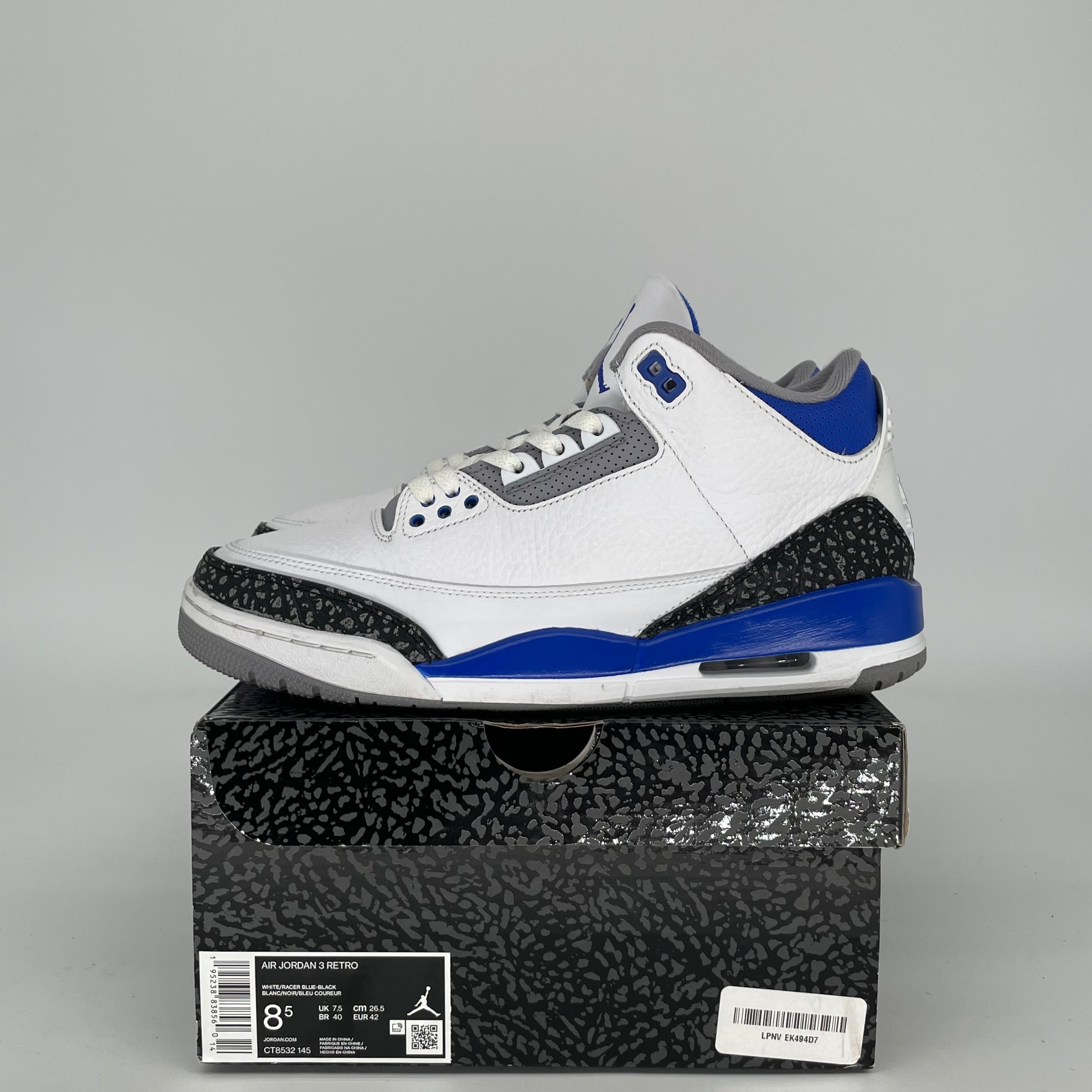 AIR JORDAN 3 RACER BLUE SIZE 8.5 CT8532-145