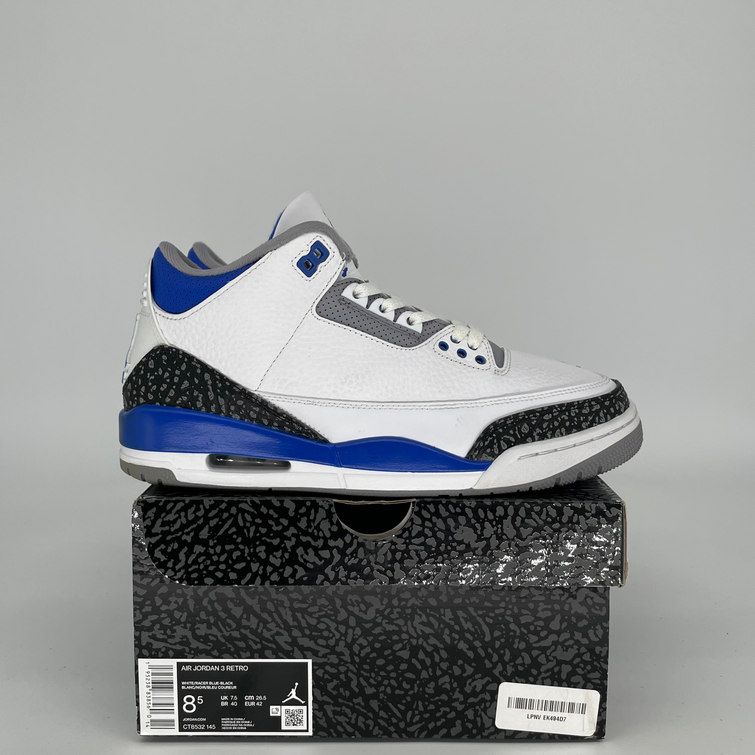 AIR JORDAN 3 RACER BLUE SIZE 8.5 CT8532-145