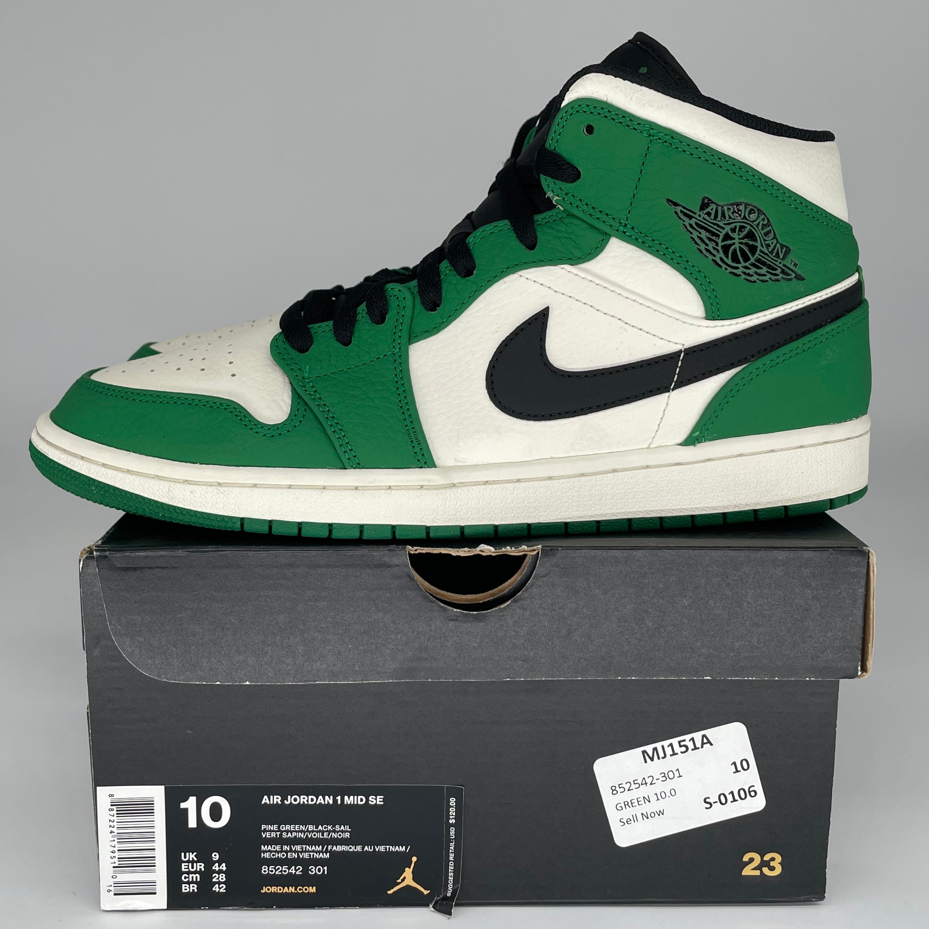 AIR JORDAN 1 MID PINE GREEN SIZE 10 852542-301