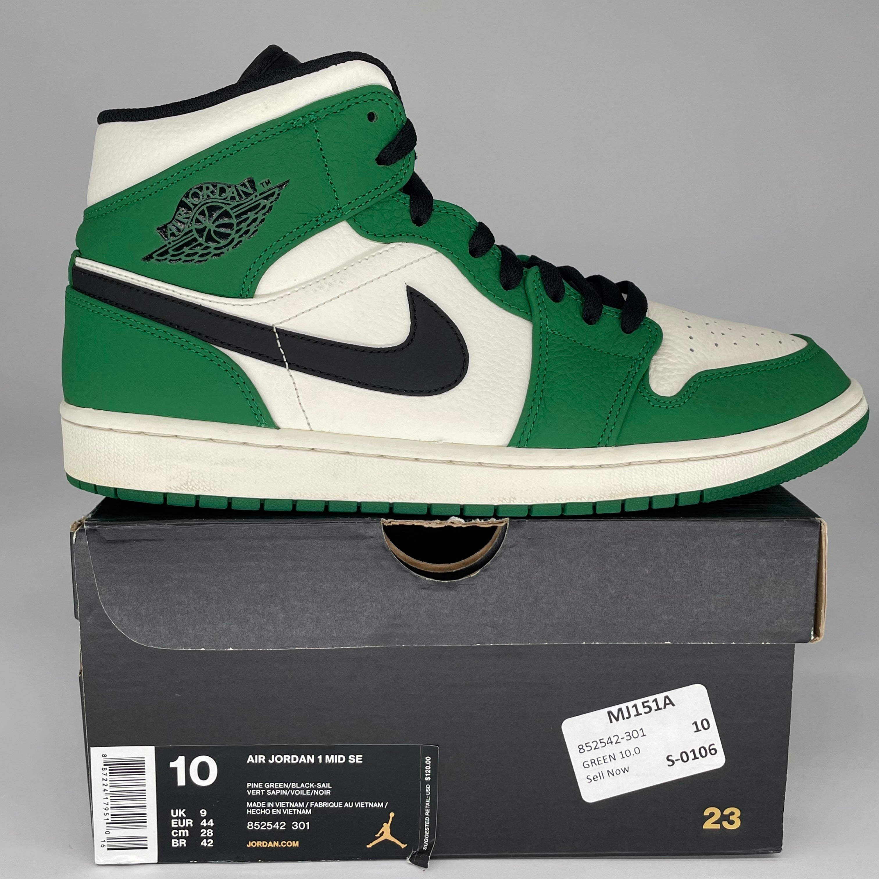 AIR JORDAN 1 MID PINE GREEN SIZE 10 852542-301