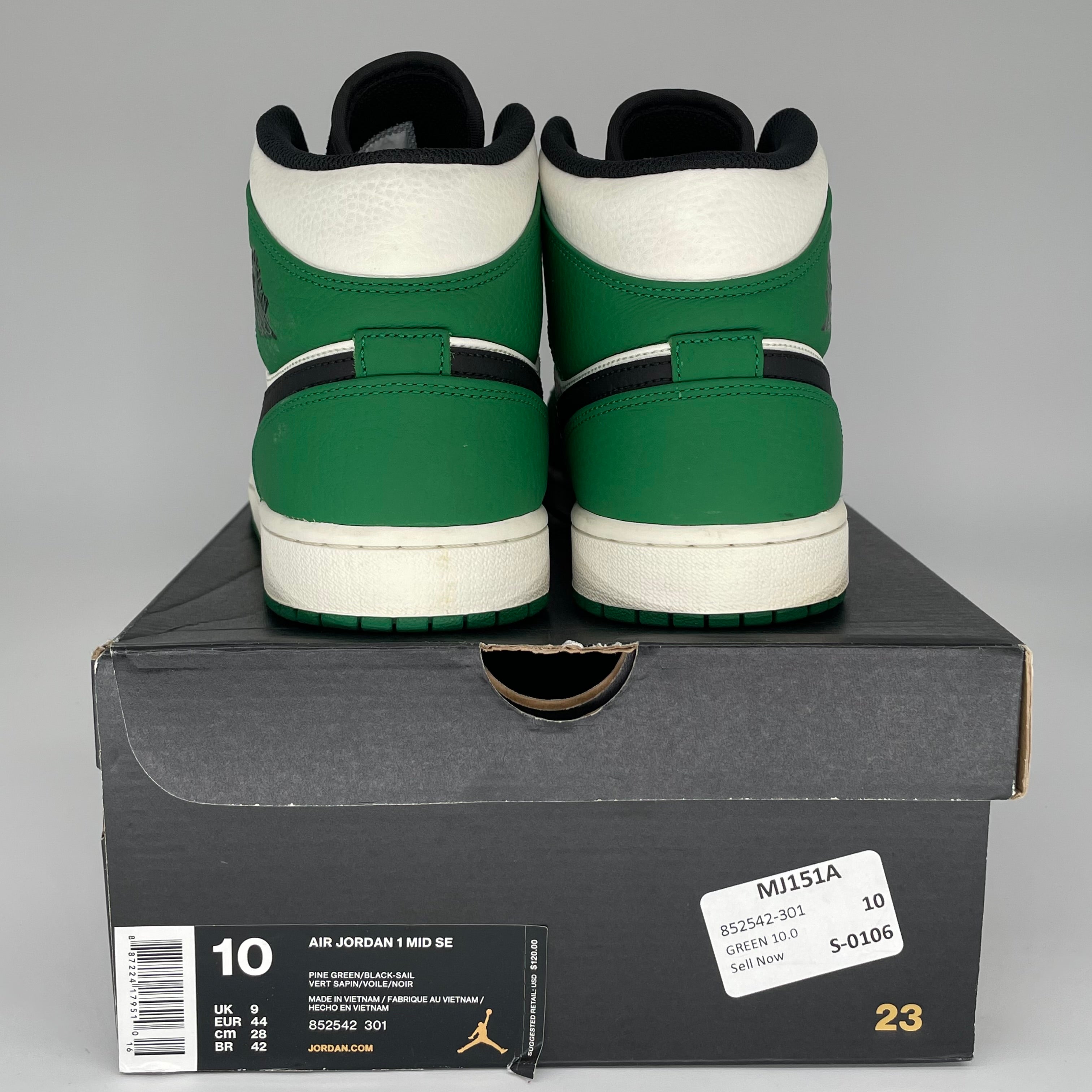 AIR JORDAN 1 MID PINE GREEN SIZE 10 852542-301