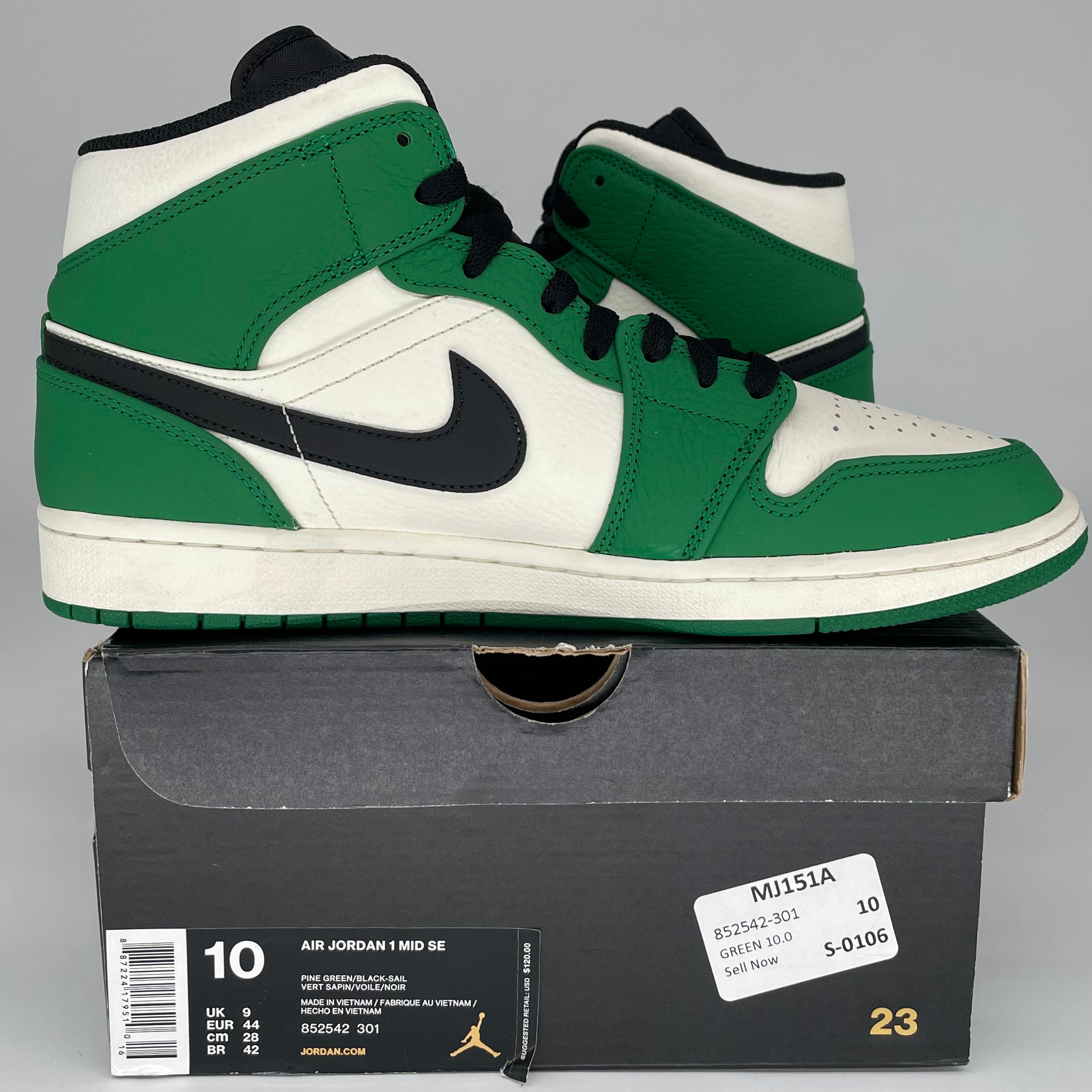 AIR JORDAN 1 MID PINE GREEN SIZE 10 852542-301