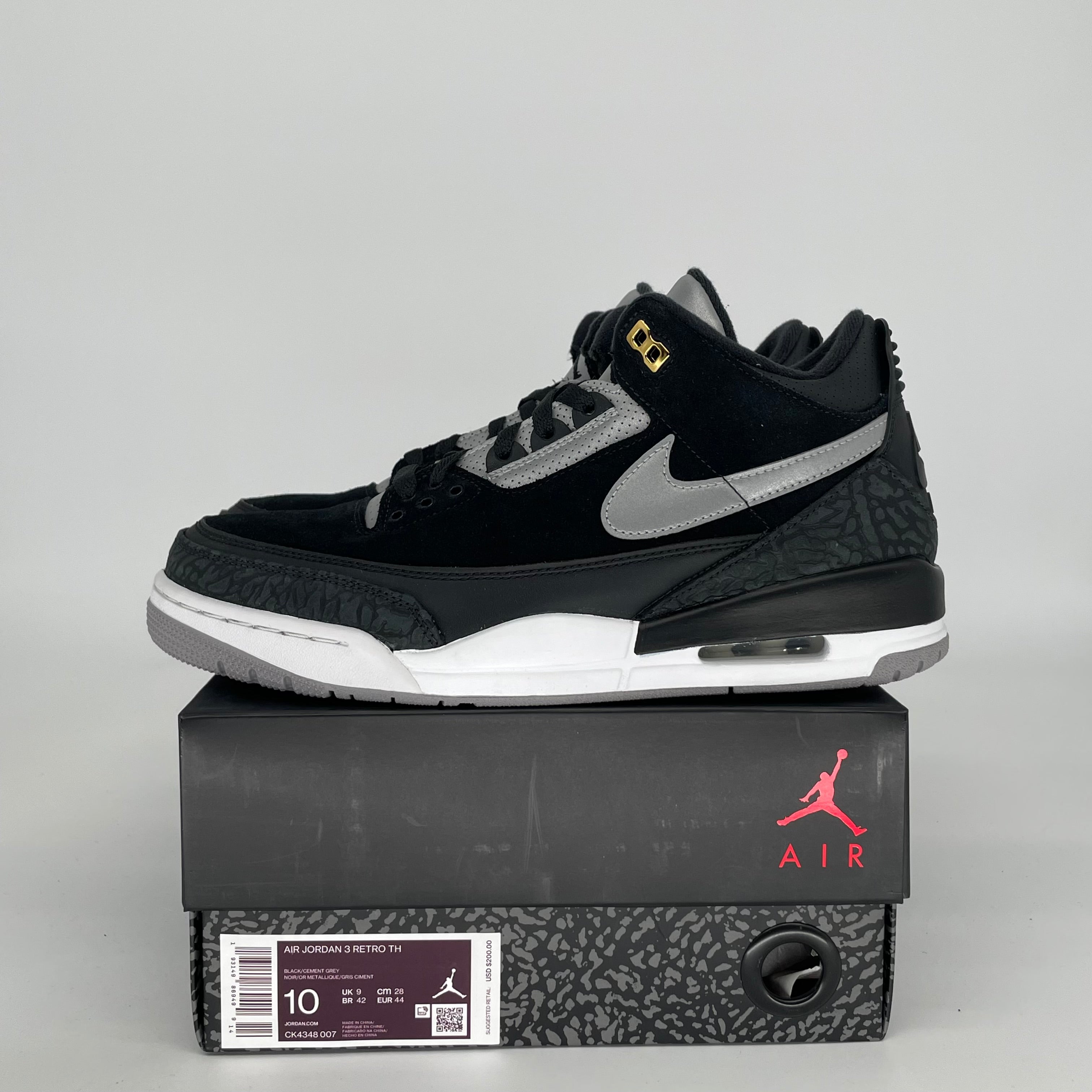 AIR JORDAN 3 TINKER BLACK CEMENT GOLD SIZE 10 CK4348-007