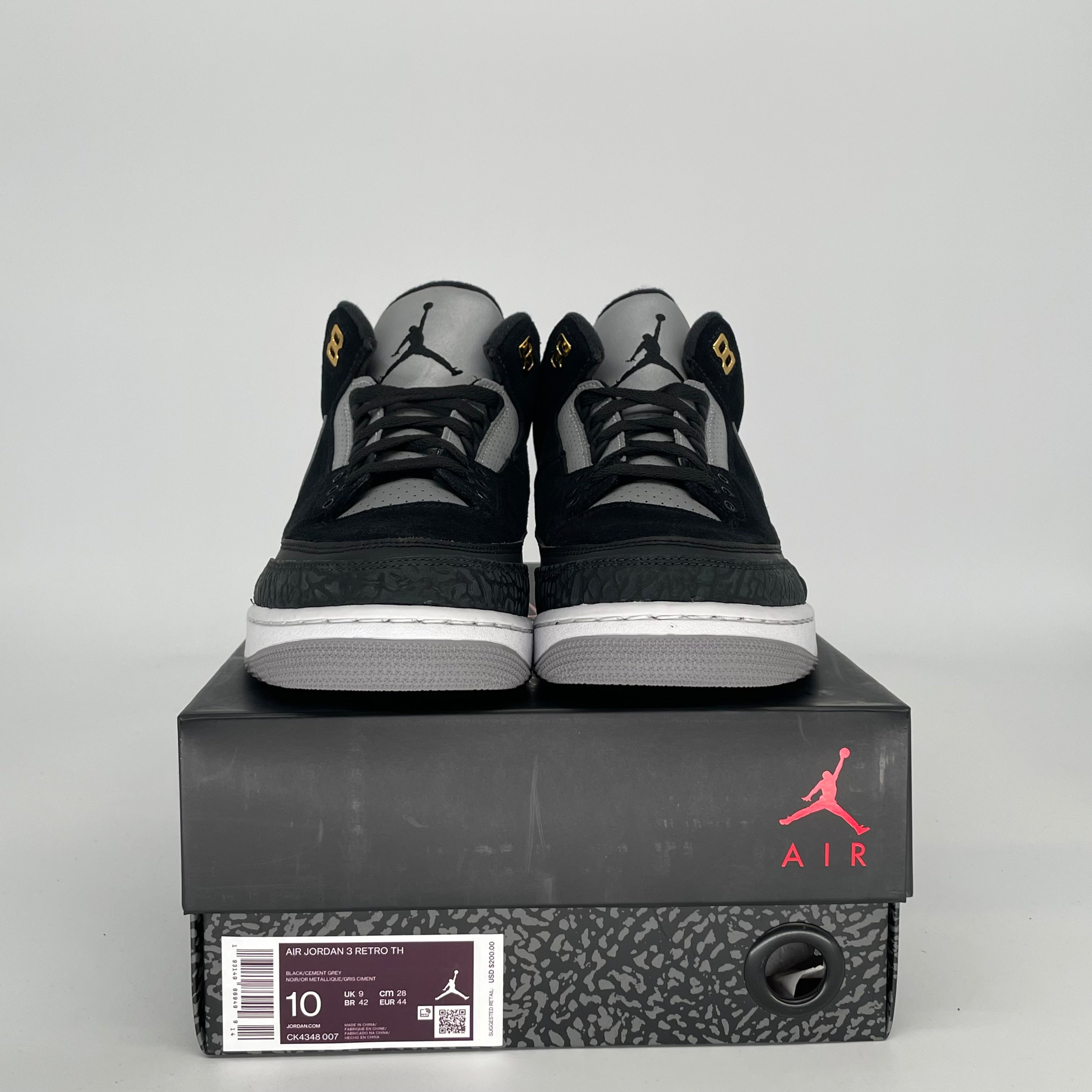 AIR JORDAN 3 TINKER BLACK CEMENT GOLD SIZE 10 CK4348-007