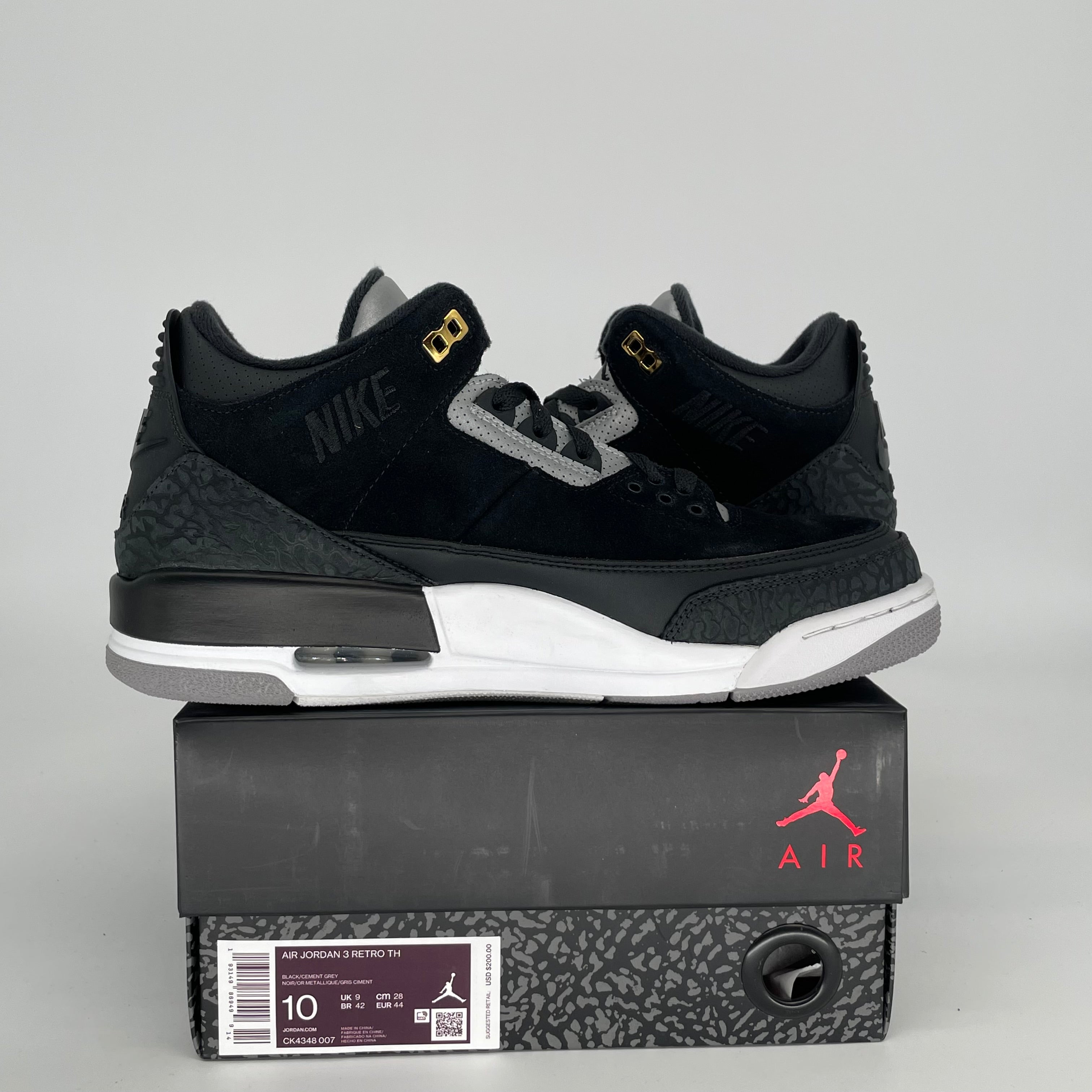 AIR JORDAN 3 TINKER BLACK CEMENT GOLD SIZE 10 CK4348-007