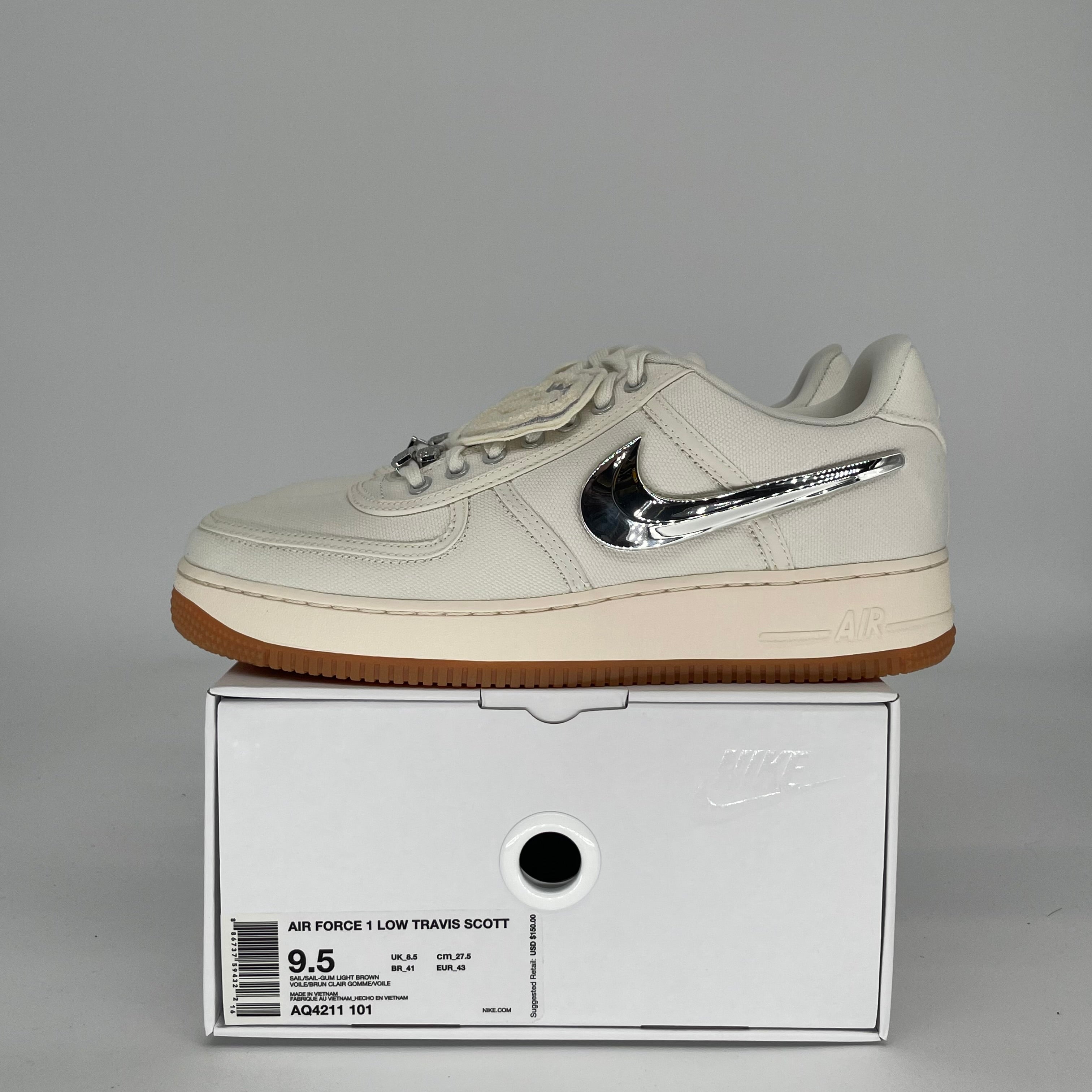 NIKE AIR FORCE 1 LOW TRAVIS SCOTT SAIL SIZE 9.5 AQ4211-101