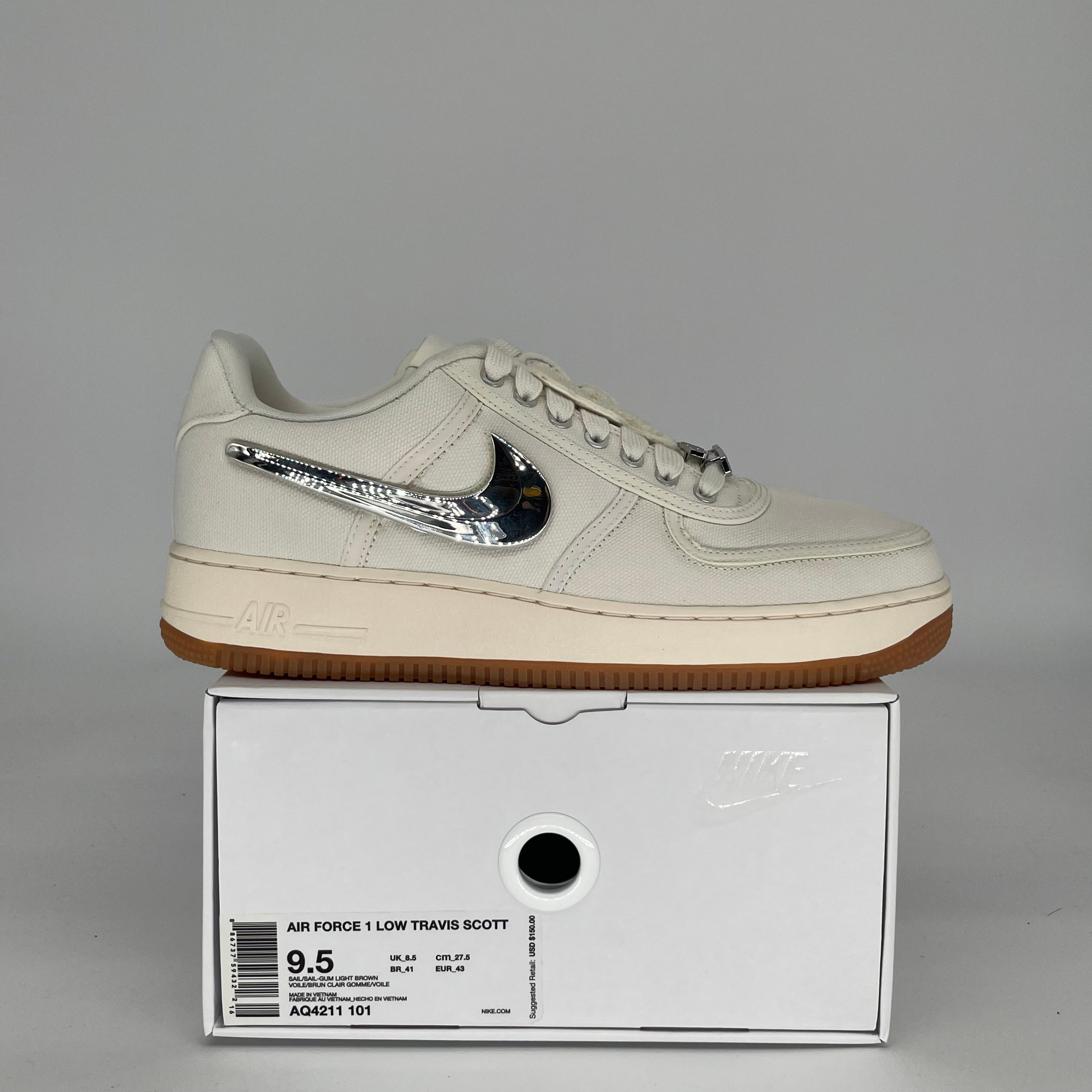 NIKE AIR FORCE 1 LOW TRAVIS SCOTT SAIL SIZE 9.5 AQ4211-101