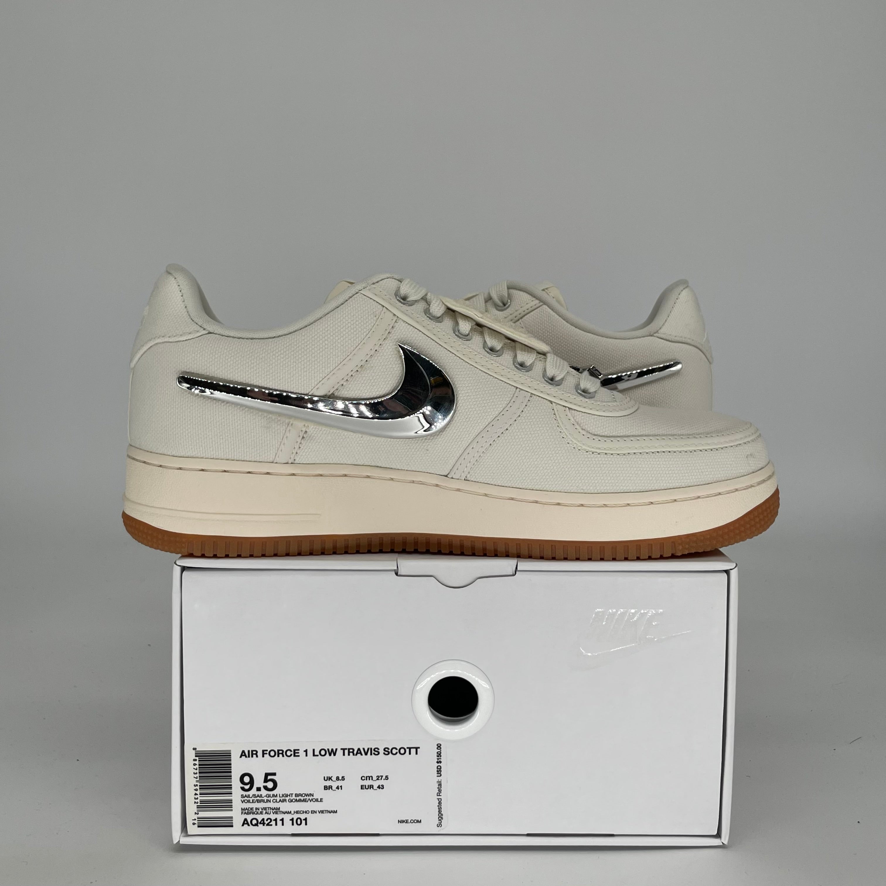 NIKE AIR FORCE 1 LOW TRAVIS SCOTT SAIL SIZE 9.5 AQ4211-101