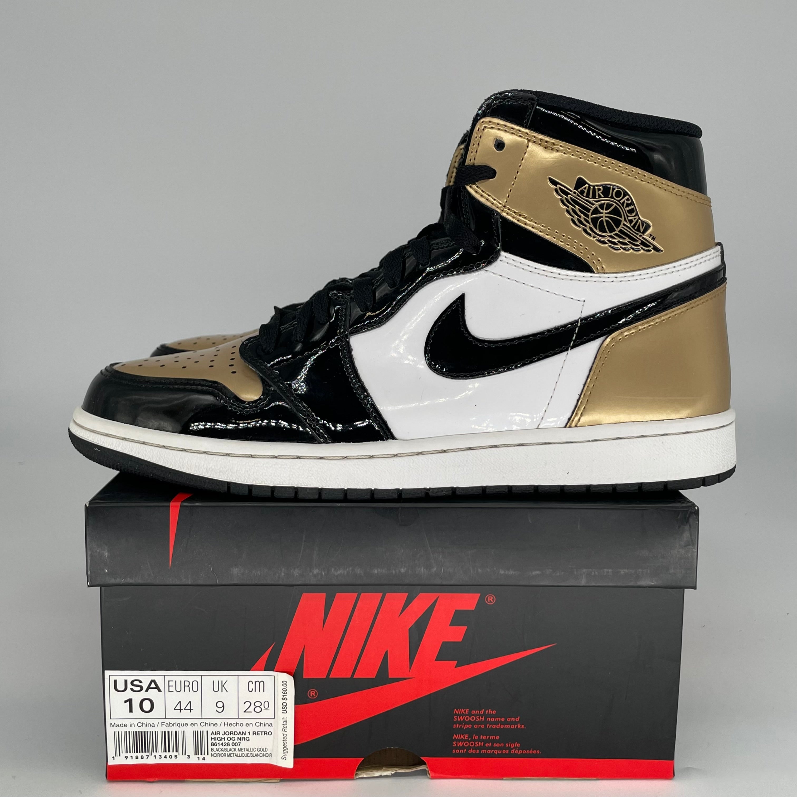 AIR JORDAN 1 PATENT GOLD TOE SIZE 10 861248-007