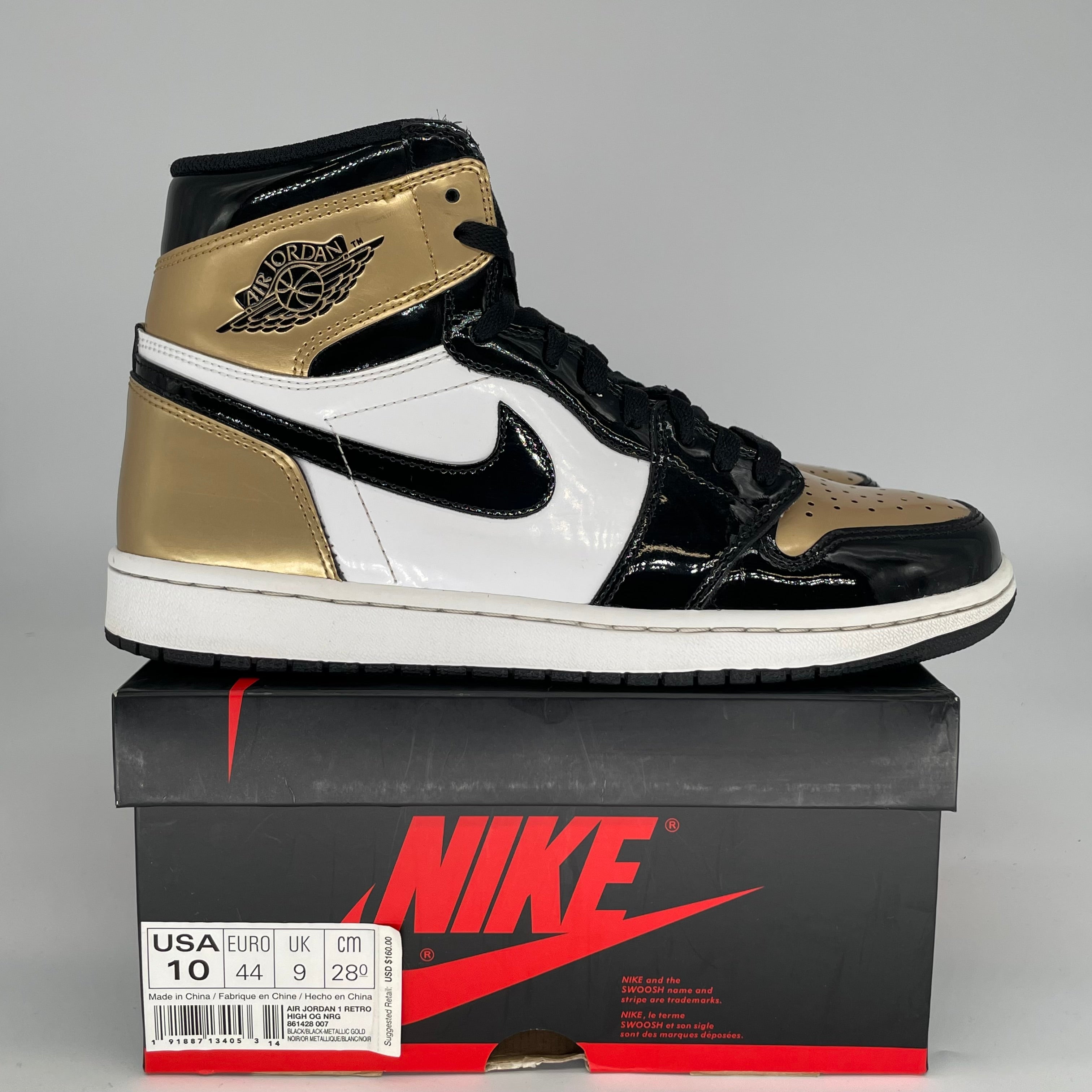 AIR JORDAN 1 PATENT GOLD TOE SIZE 10 861248-007