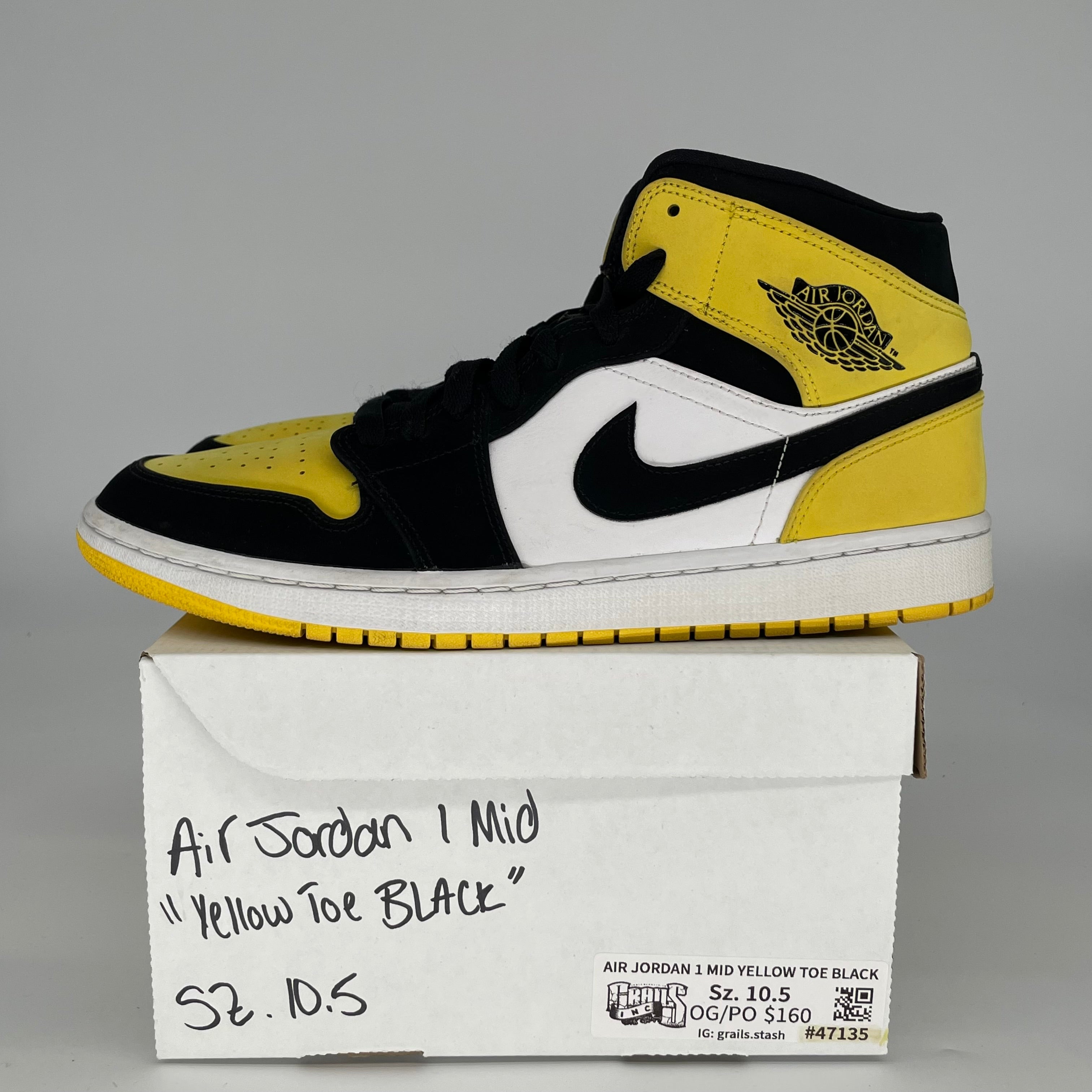 AIR JORDAN 1 MID YELLOW TOE BLACK SIZE 10.5 852542-071