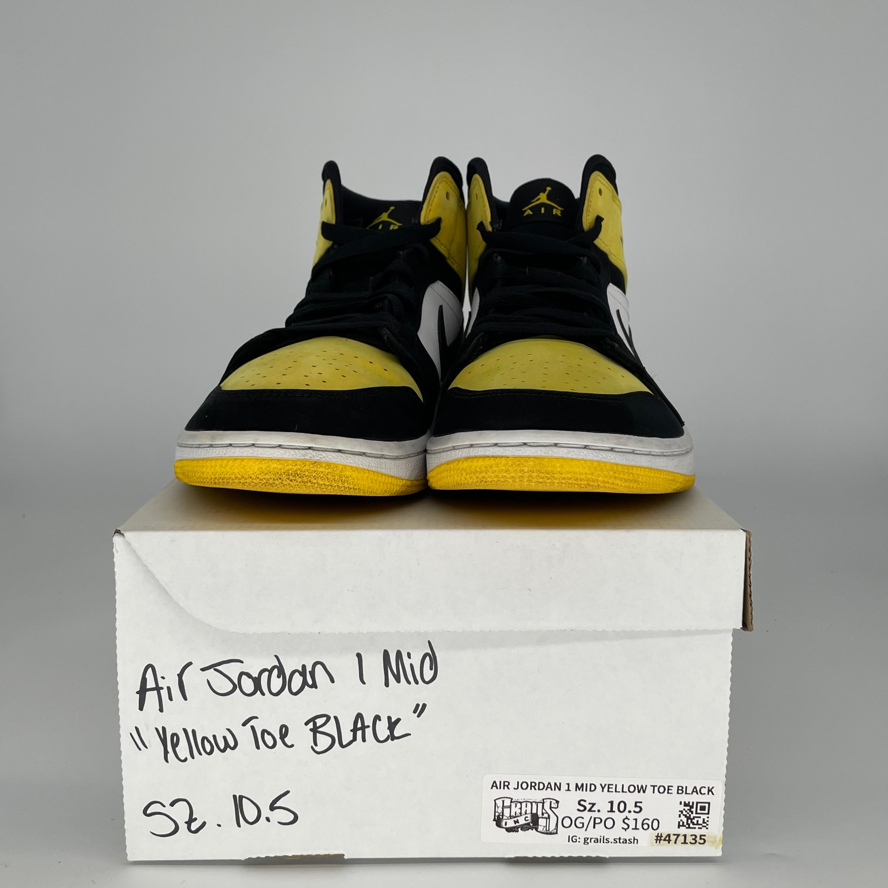 AIR JORDAN 1 MID YELLOW TOE BLACK SIZE 10.5 852542-071