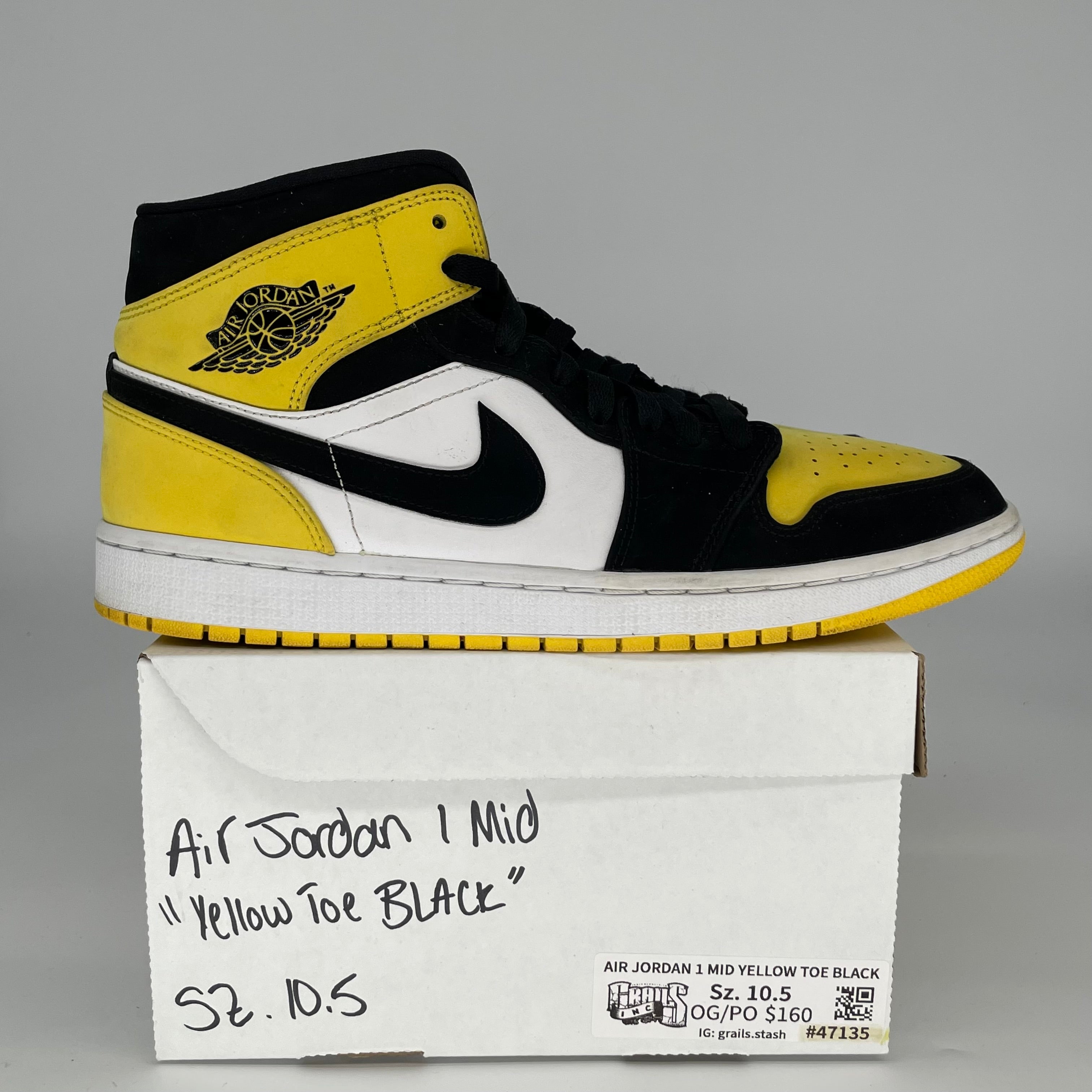 AIR JORDAN 1 MID YELLOW TOE BLACK SIZE 10.5 852542-071