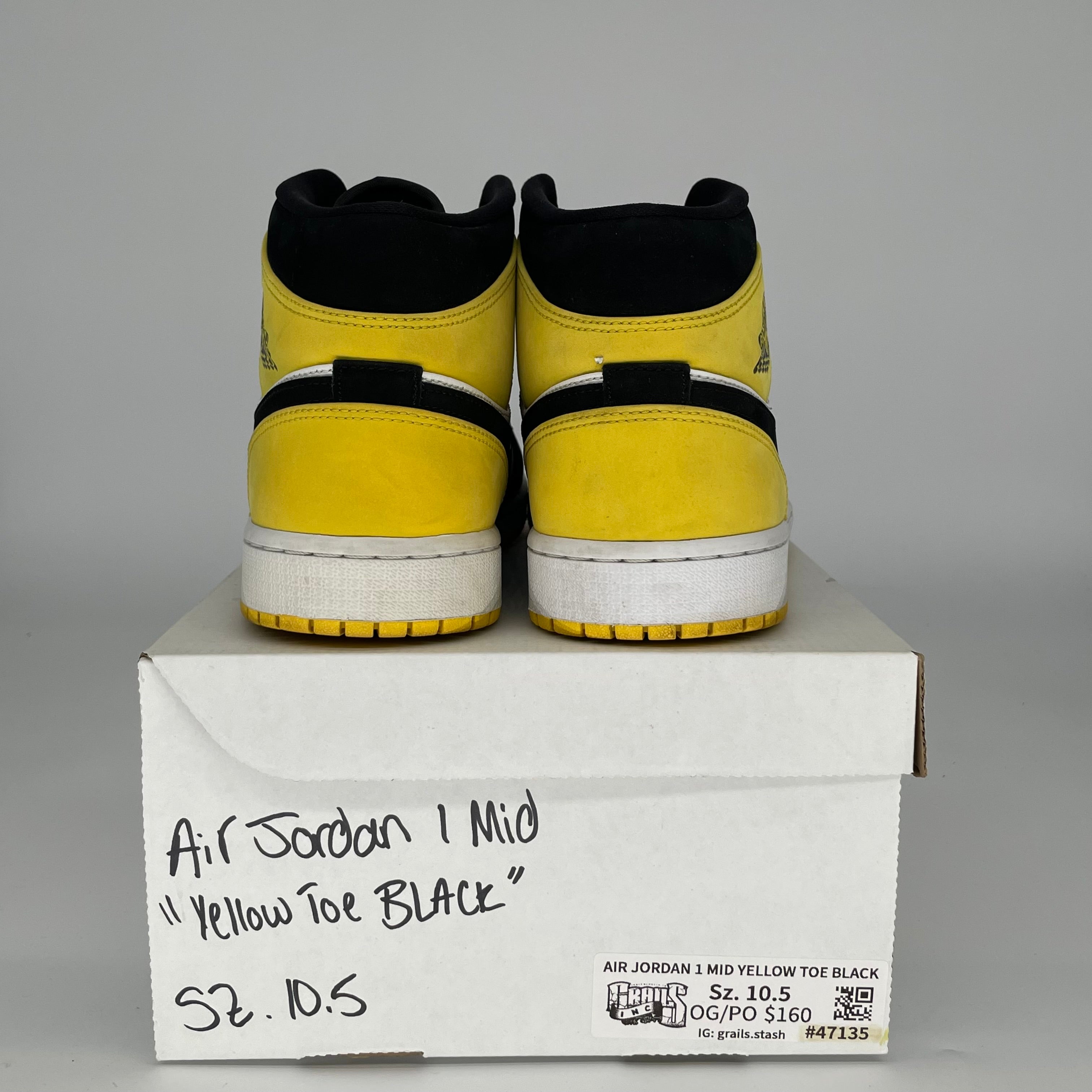 AIR JORDAN 1 MID YELLOW TOE BLACK SIZE 10.5 852542-071