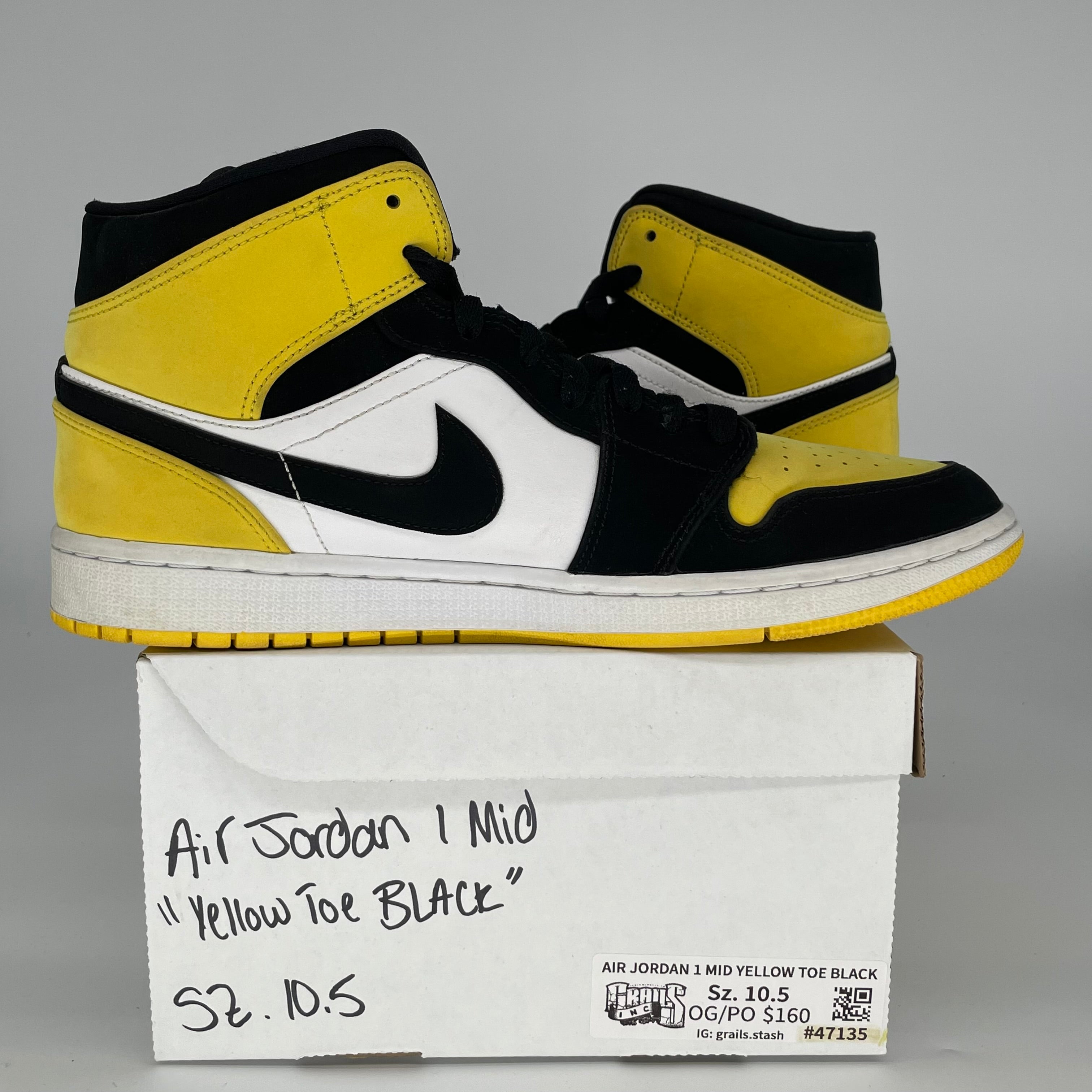 AIR JORDAN 1 MID YELLOW TOE BLACK SIZE 10.5 852542-071