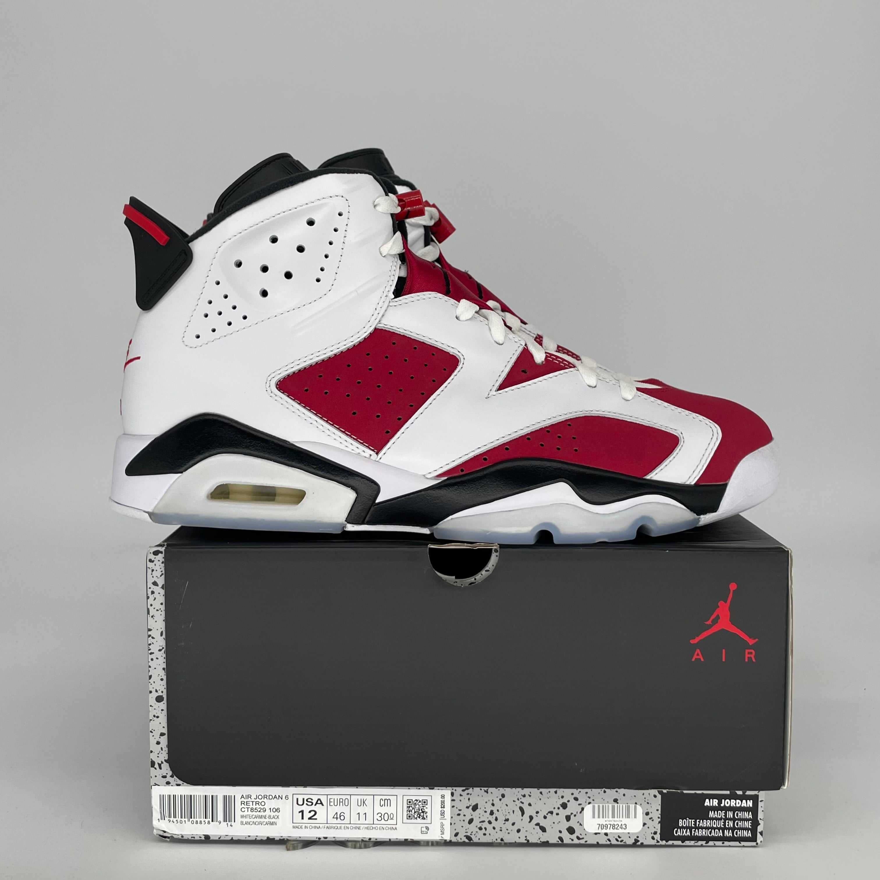 AIR JORDAN 6 CARMINE SIZE 12 CT8529-106