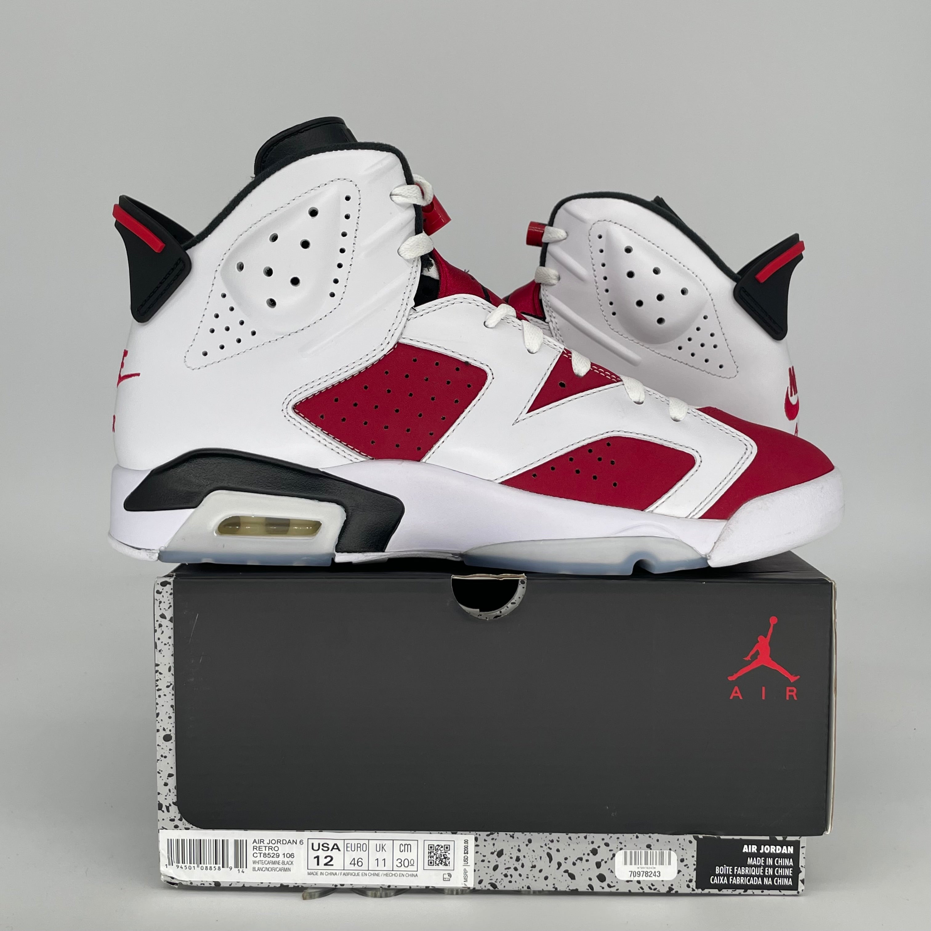 AIR JORDAN 6 CARMINE SIZE 12 CT8529-106