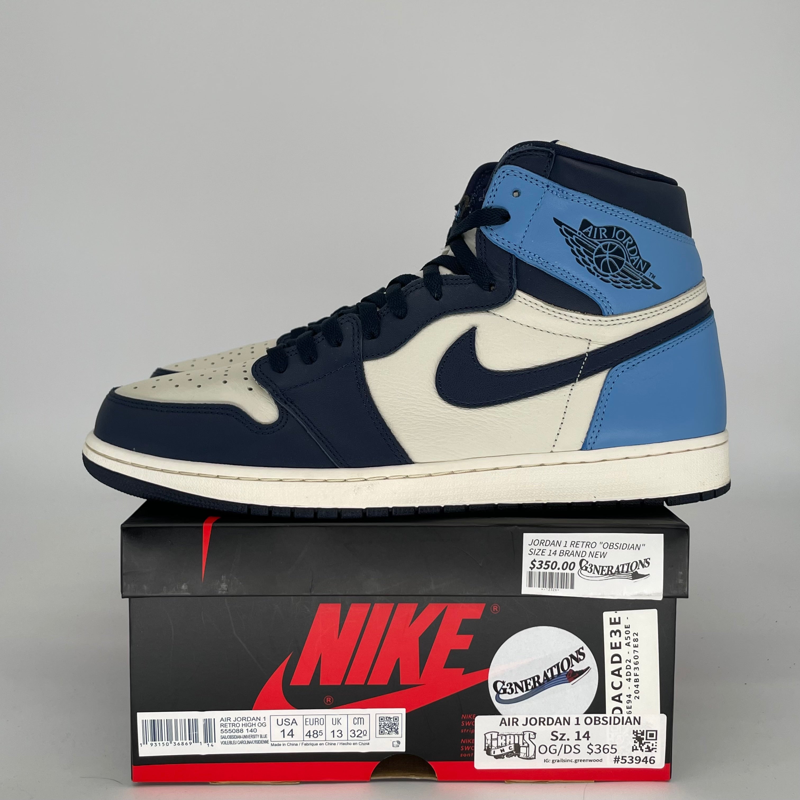 AIR JORDAN 1 OBSIDIAN SIZE 14 555088-140