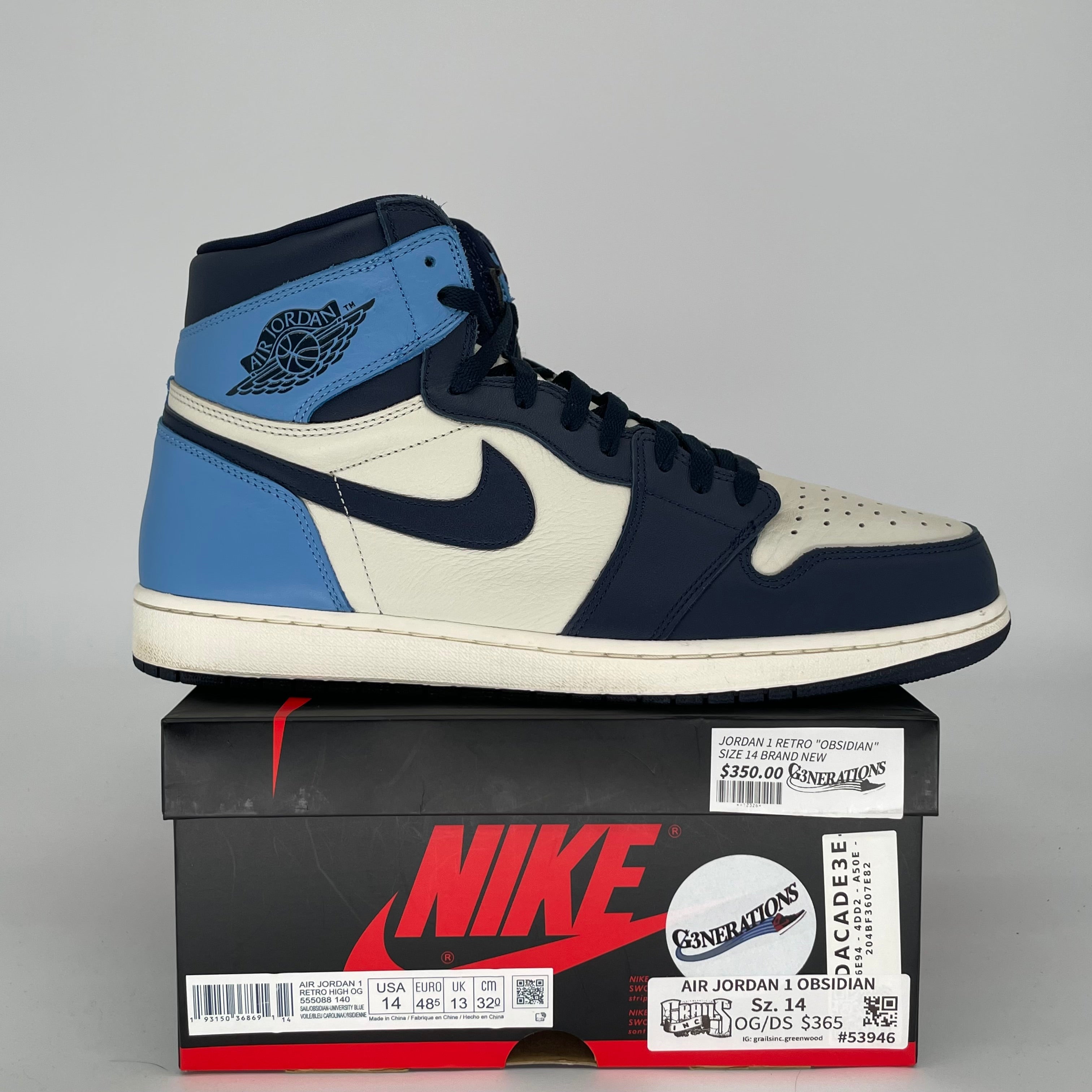 AIR JORDAN 1 OBSIDIAN SIZE 14 555088-140