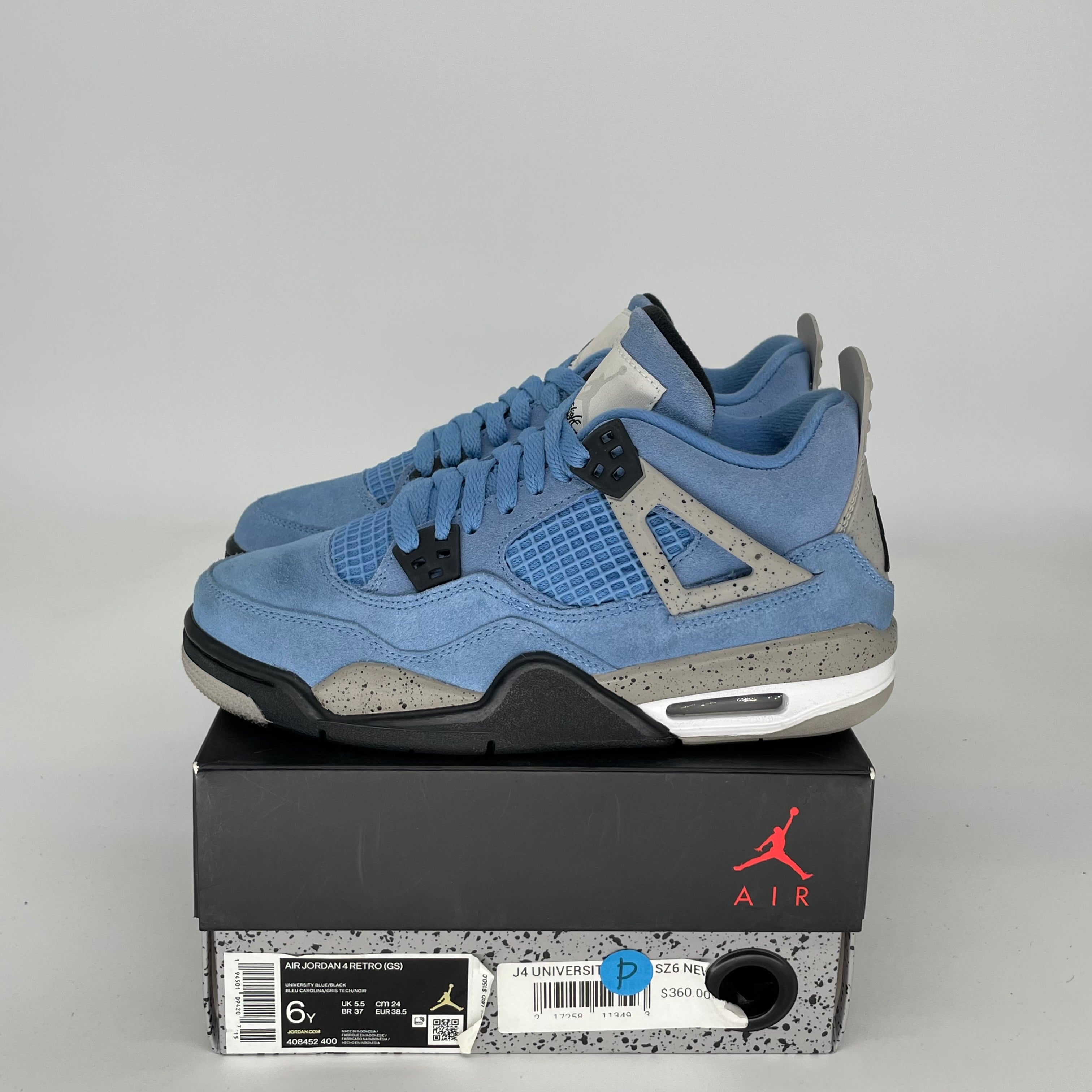 AIR JORDAN 4 UNIVERSITY BLUE SIZE 6Y 408452-400