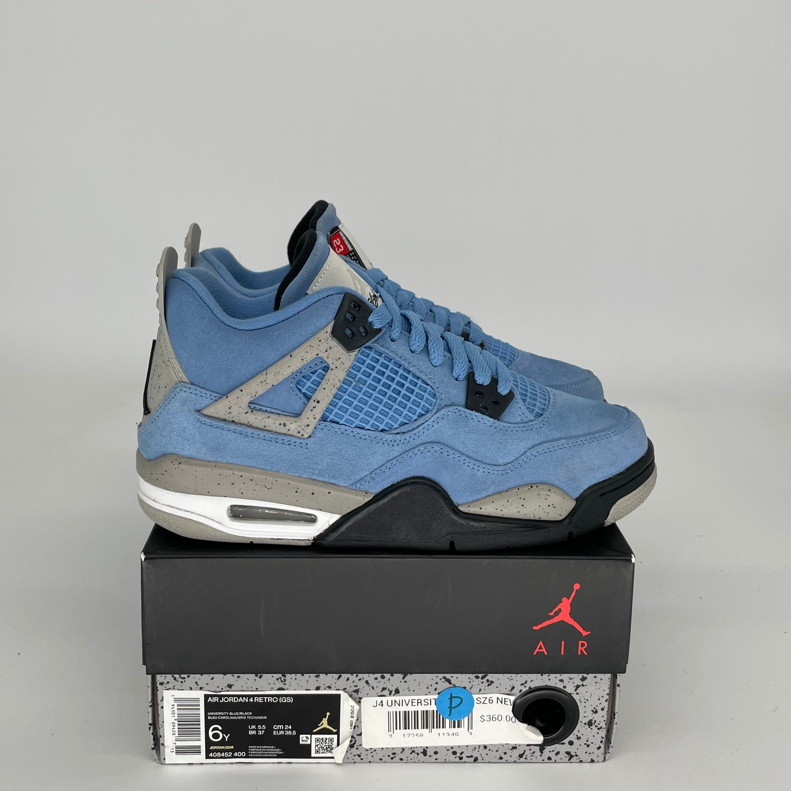 AIR JORDAN 4 UNIVERSITY BLUE SIZE 6Y 408452-400