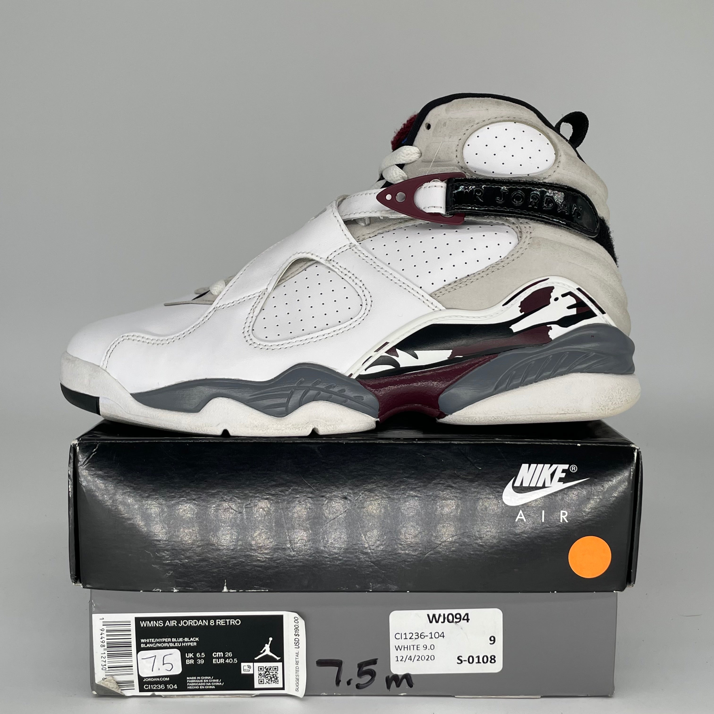 AIR JORDAN 8 BURGUNDY W SIZE 7.5 CI1236-104