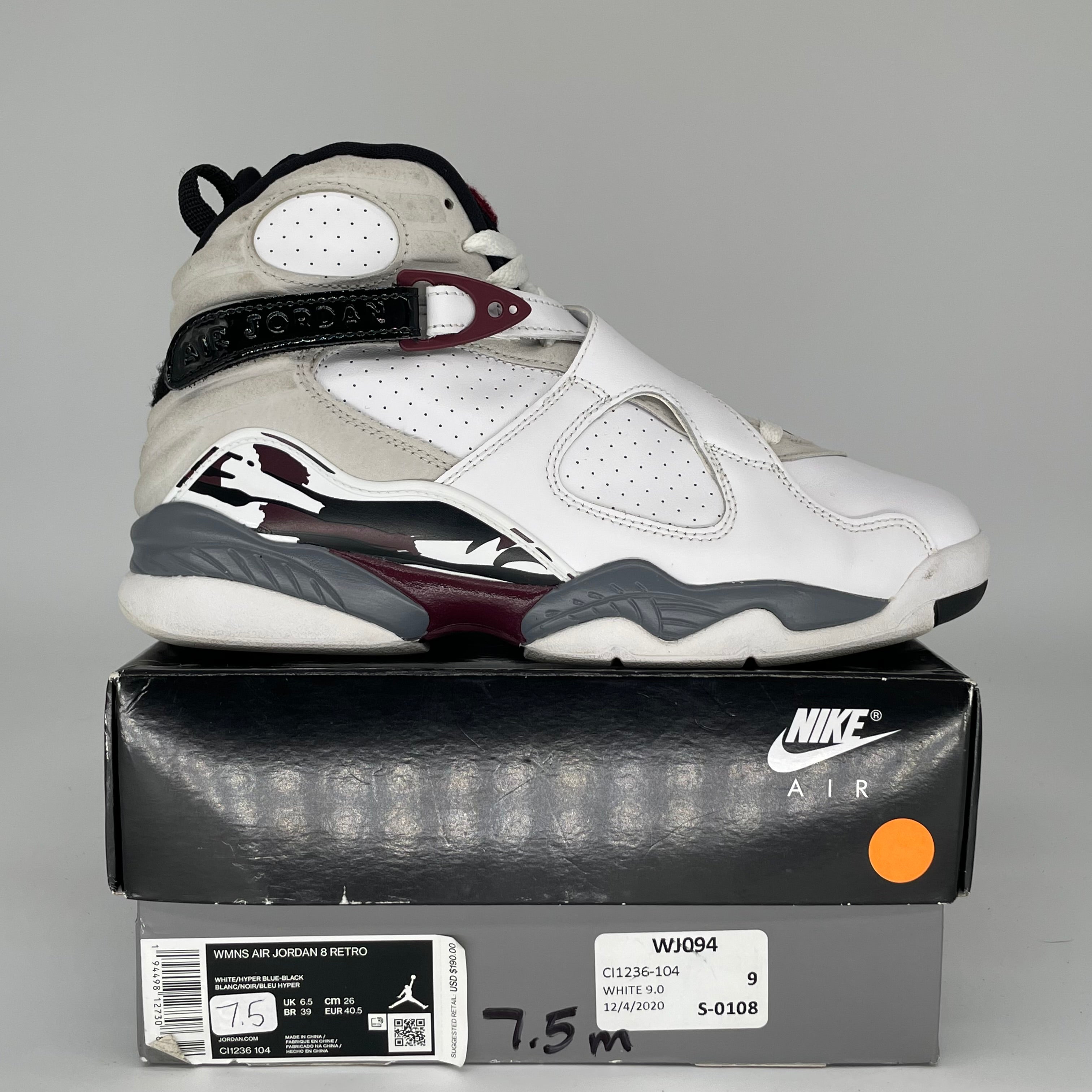 AIR JORDAN 8 BURGUNDY W SIZE 7.5 CI1236-104