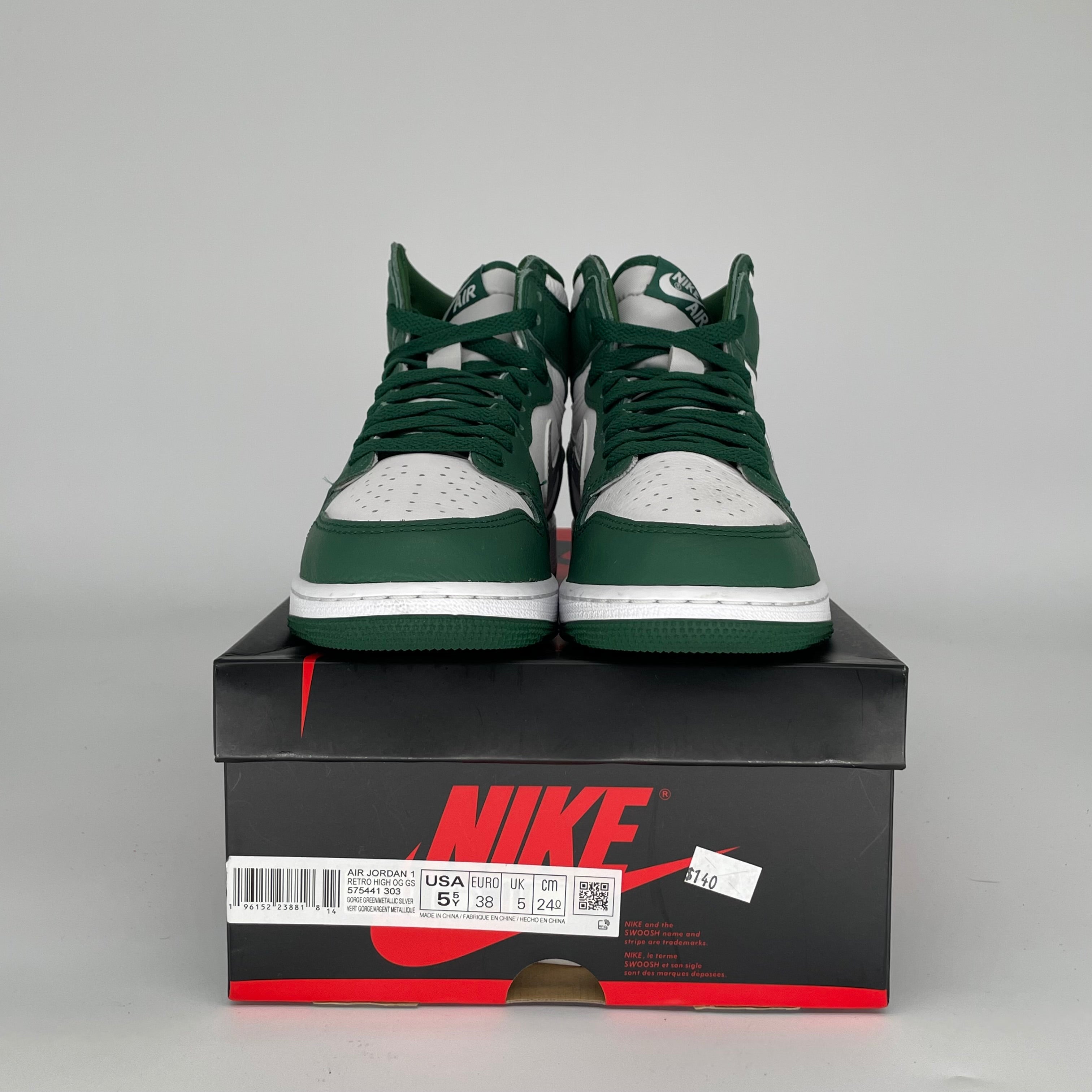 AIR JORDAN 1 GORGE GREEN SIZE 5.5Y 575441-303