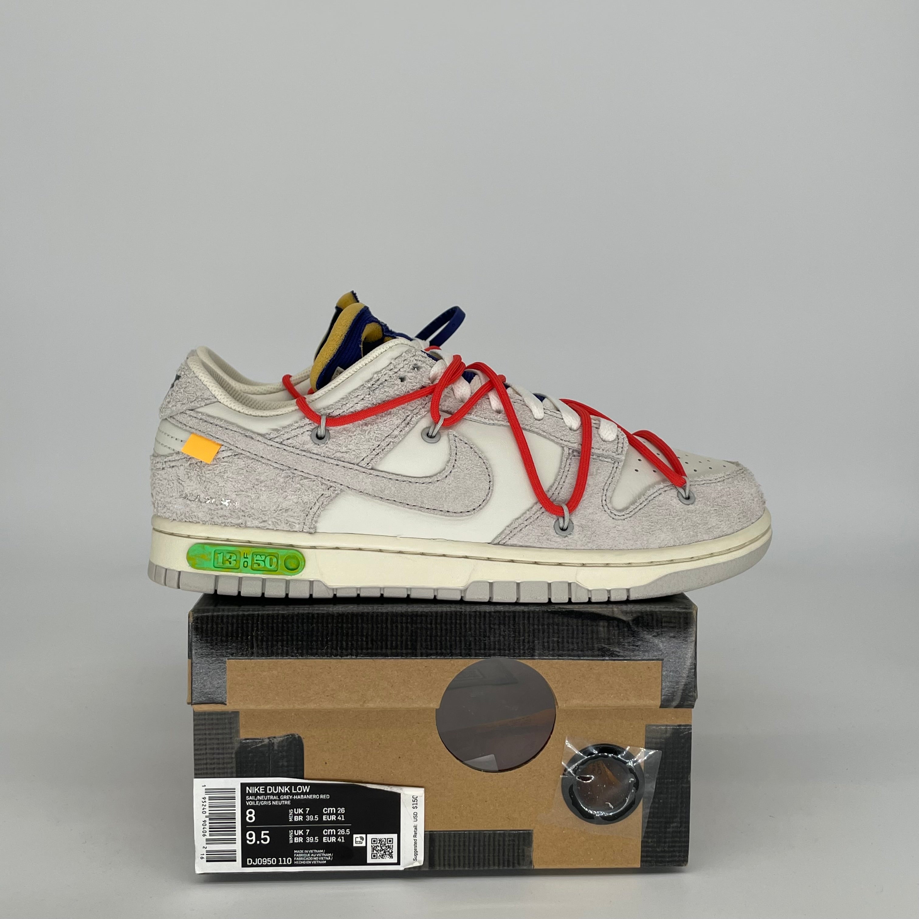 NIKE DUNK LOW OFF WHITE LOT 13 SIZE 8 DJ0950-110