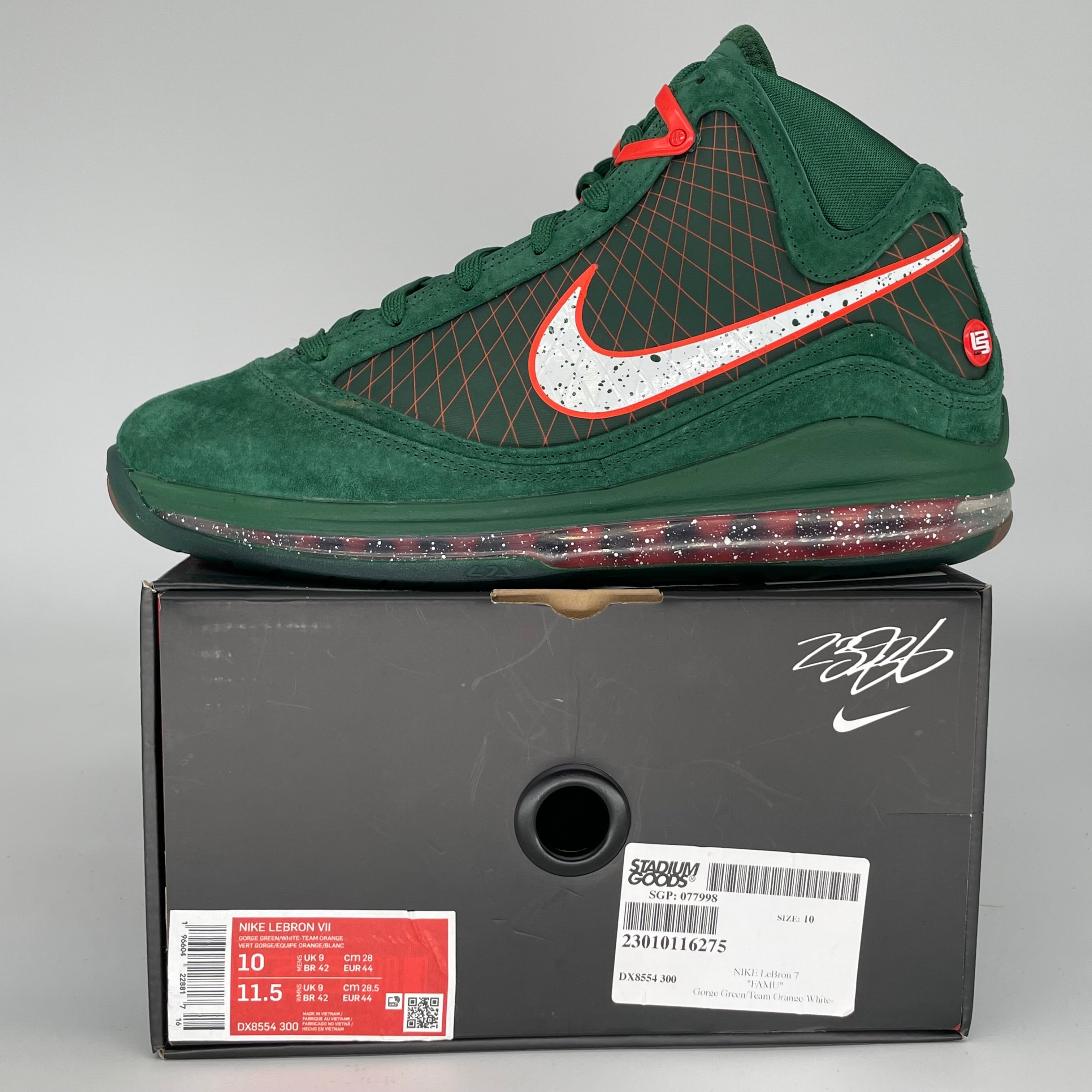 NIKE LEBRON 7 FAMU GORGE GREEN SIZE 10 DX8554-300