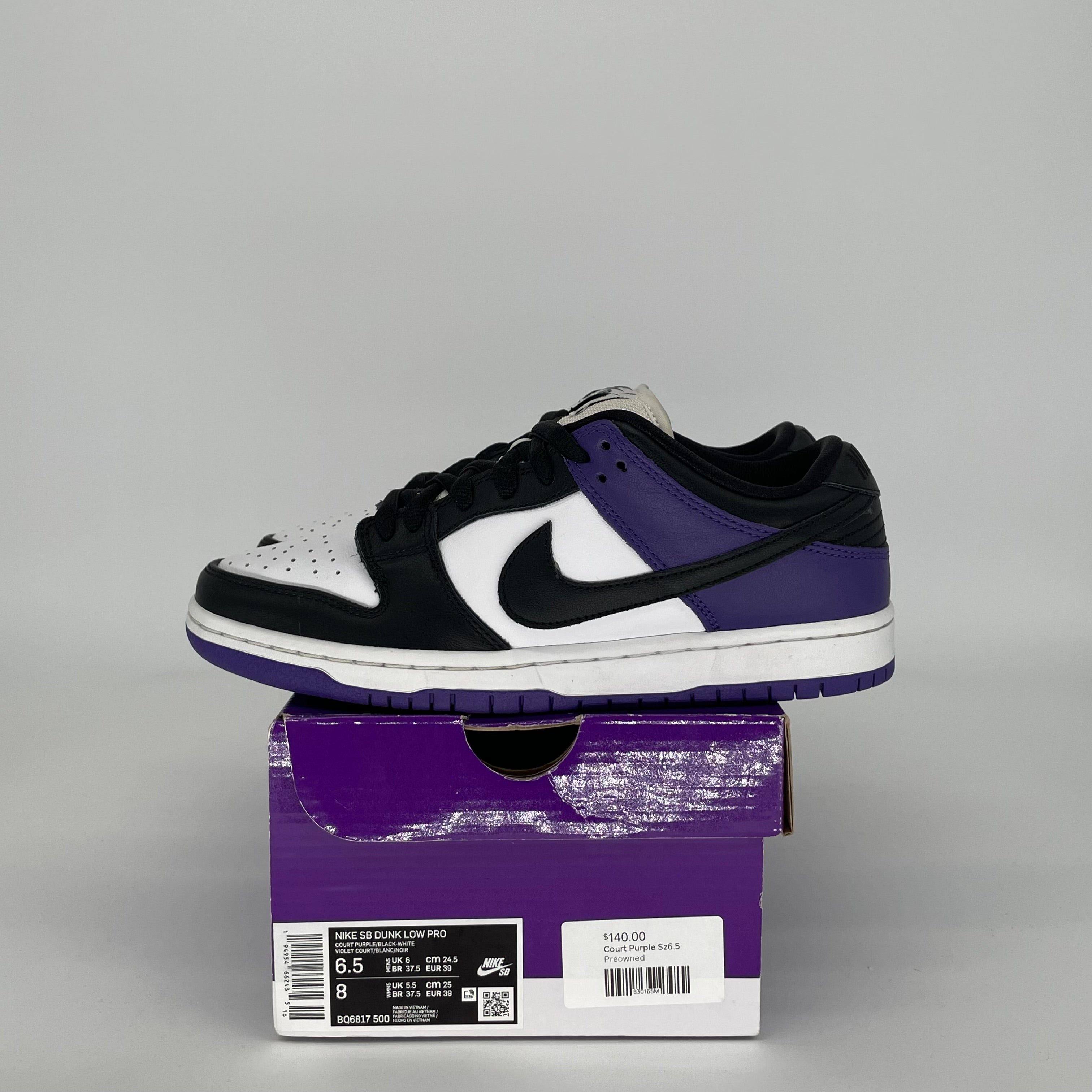 NIKE SB DUNK LOW COURT PURPLE SIZE 6.5 BQ6817-500