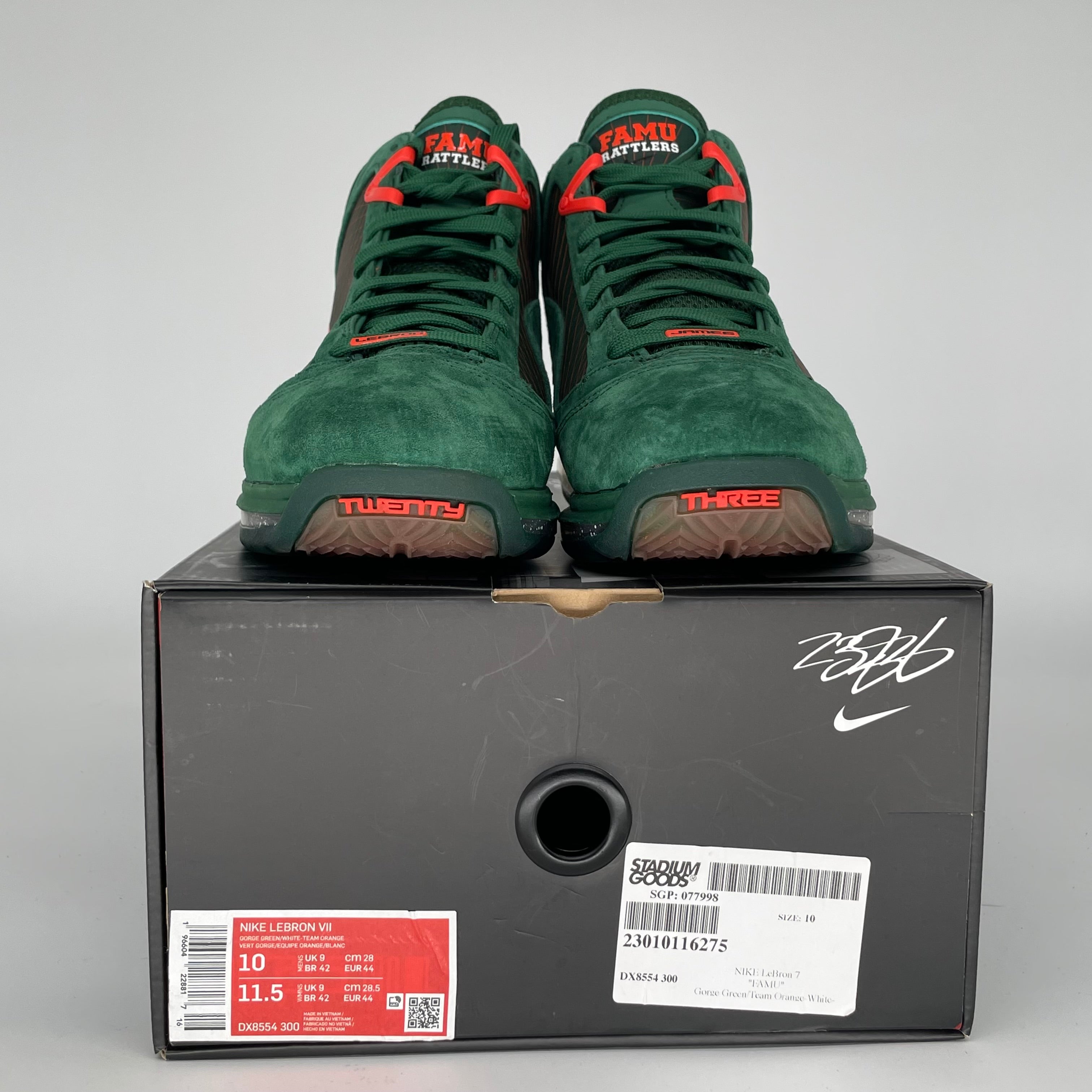 NIKE LEBRON 7 FAMU GORGE GREEN SIZE 10 DX8554-300