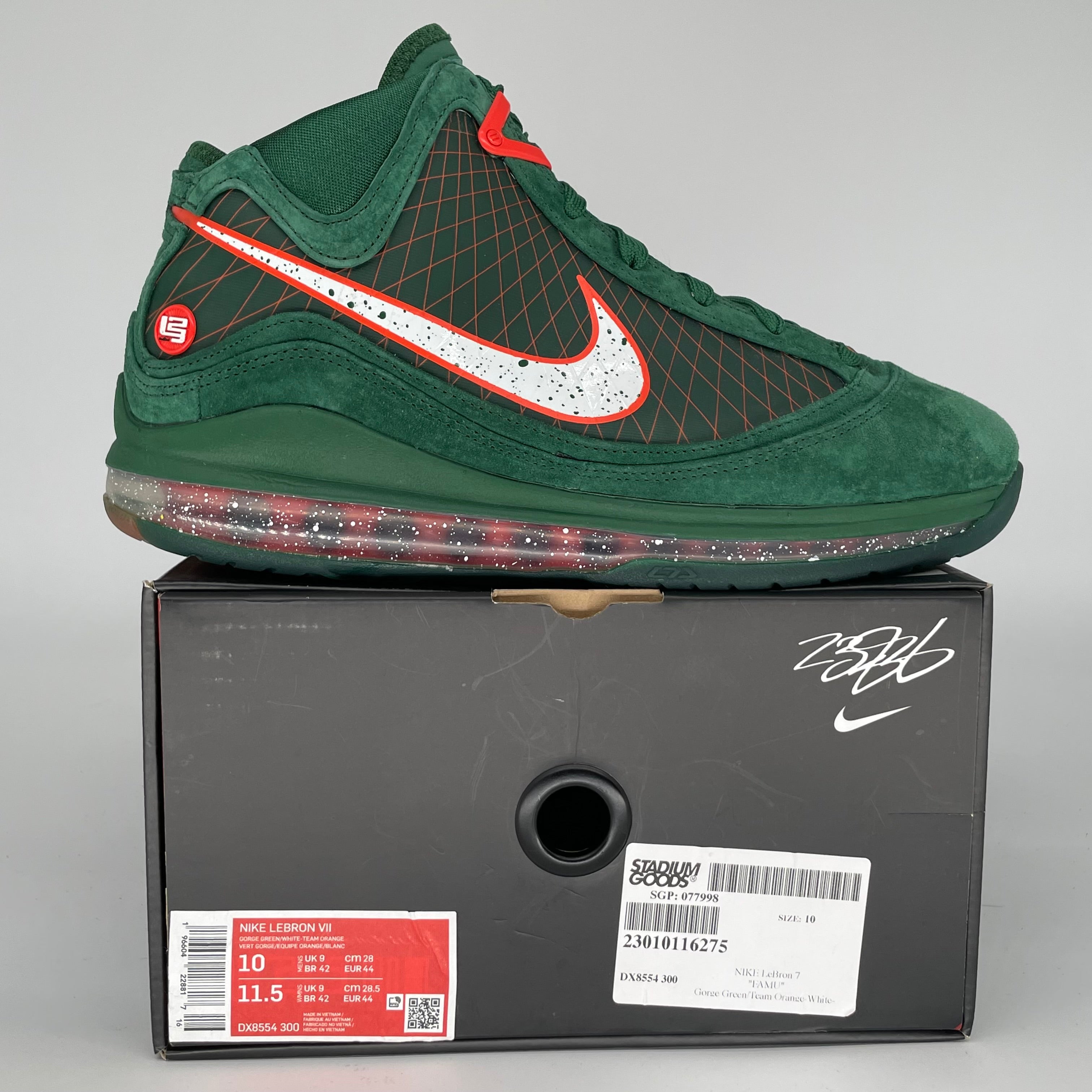 NIKE LEBRON 7 FAMU GORGE GREEN SIZE 10 DX8554-300