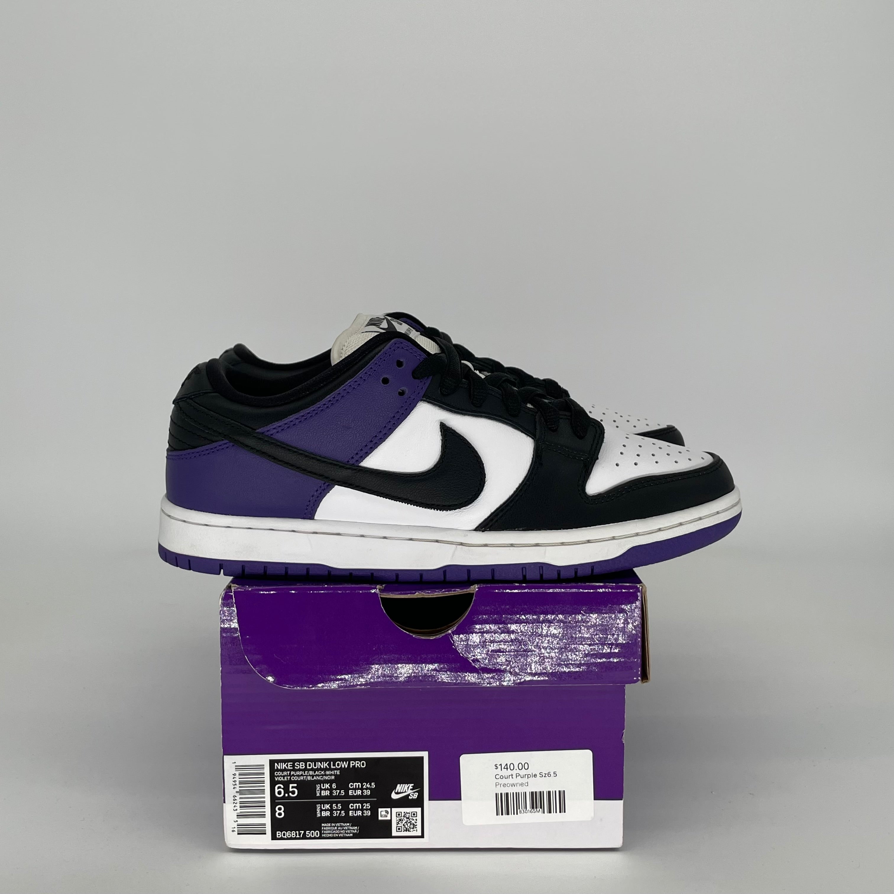 NIKE SB DUNK LOW COURT PURPLE SIZE 6.5 BQ6817-500