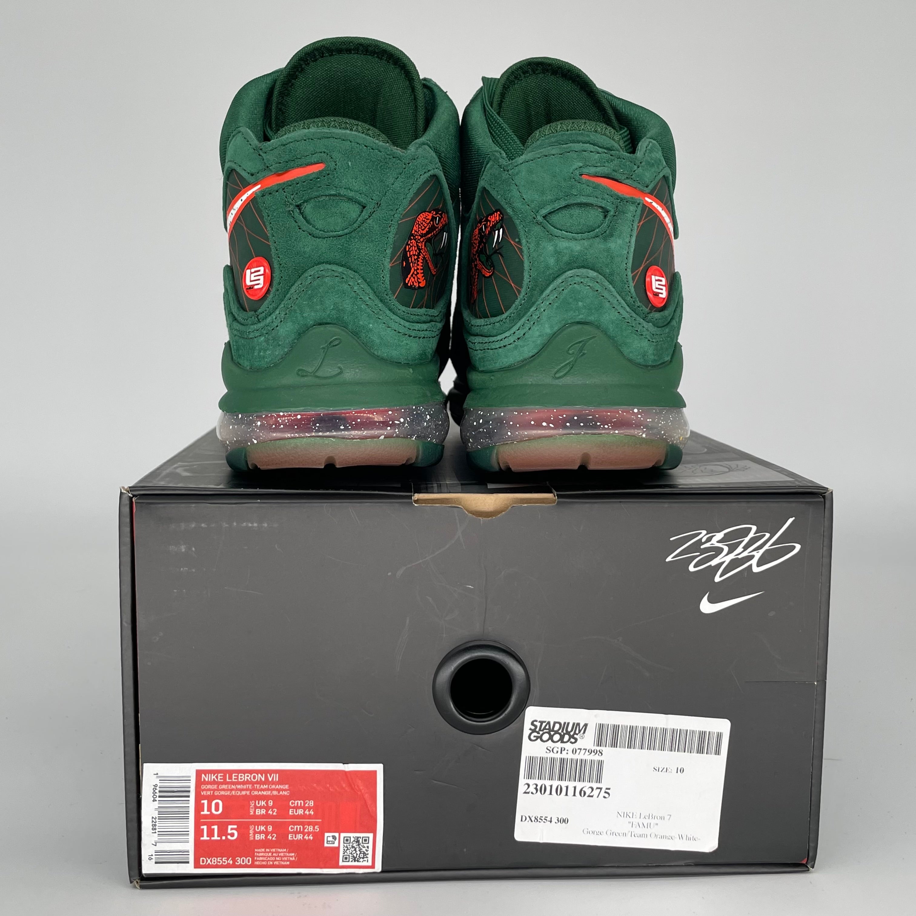 NIKE LEBRON 7 FAMU GORGE GREEN SIZE 10 DX8554-300